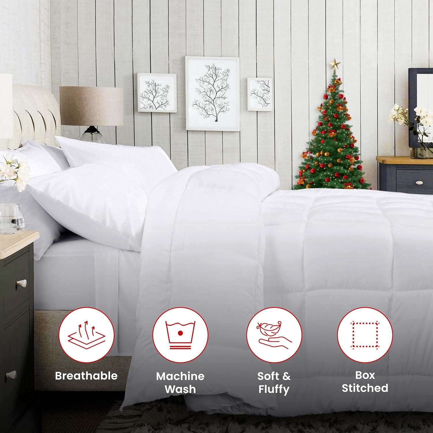 Comforter Full White All Season Down Alternative, Cooling Quilted Duvet Insert, Bed Comforter with Corner Tabs, Washable Hypoallergenic Reversible Quilt