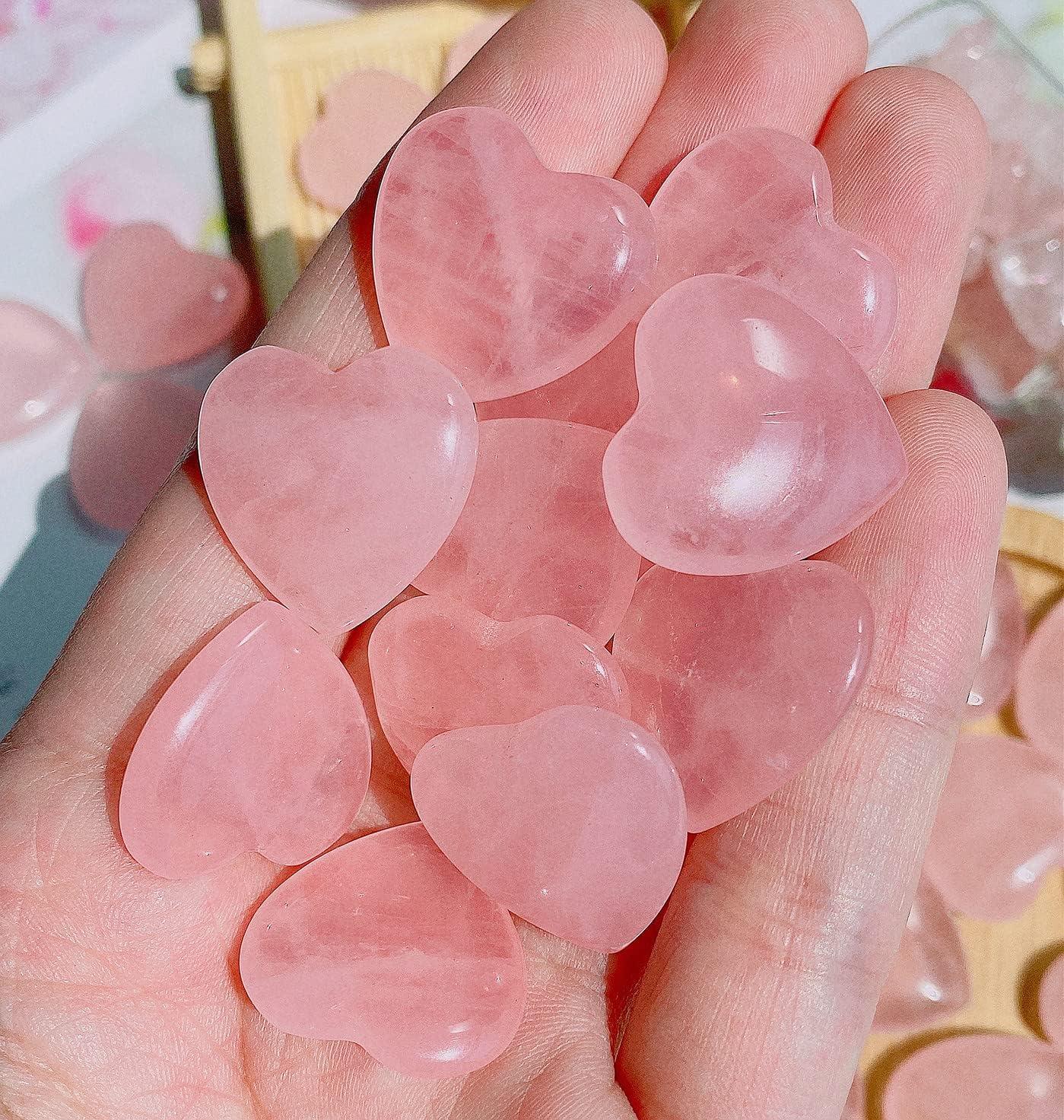 20-Piece Pink Rose Quartz Heart-Shaped Healing Stones Set