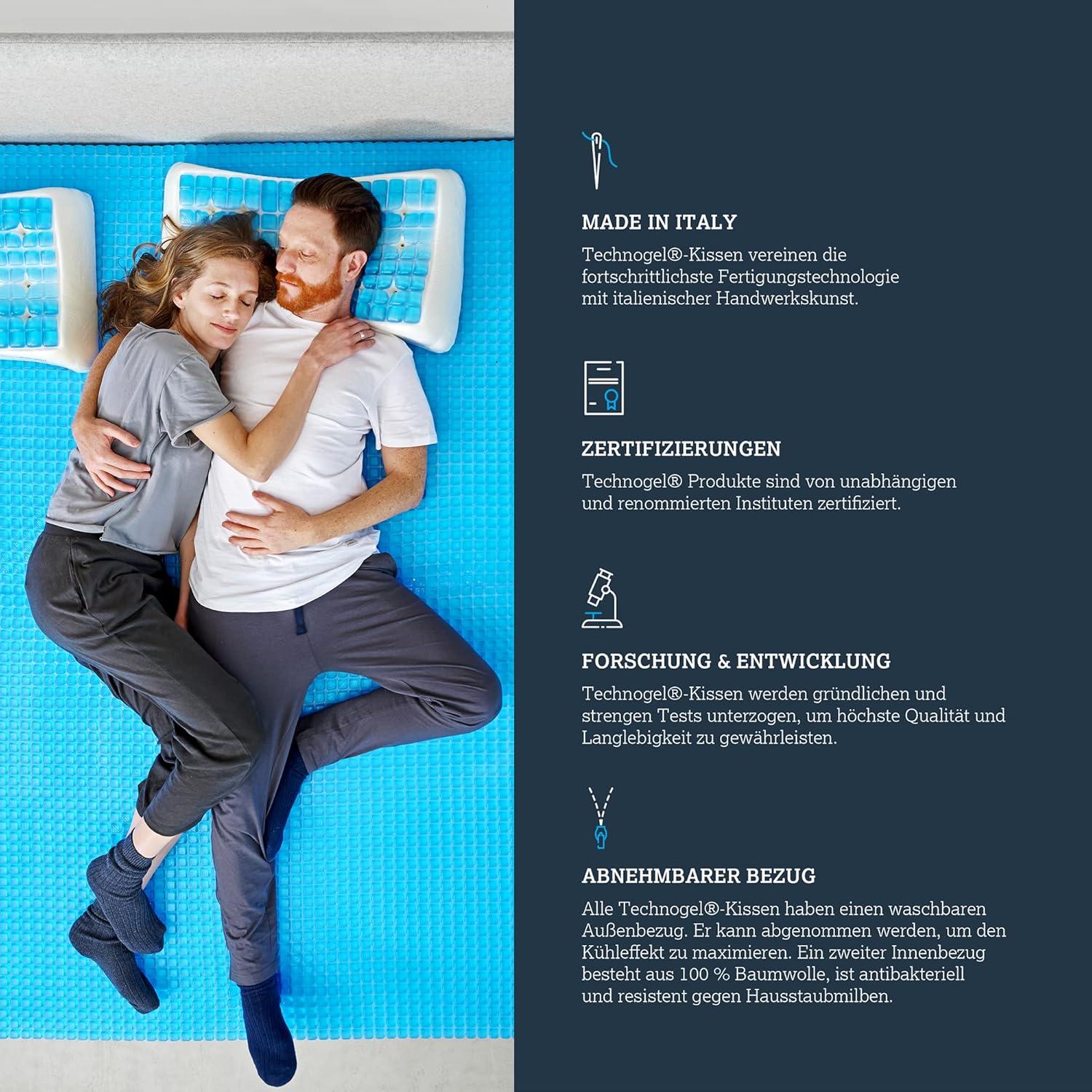 Technogel Deluxe Cooling Gel Pillow – Neck & Shoulder Pain Relief, Odorless Memory Foam, Cool Sleep for Stomach & Back Sleepers, Standard Shape with Washable Cooling Cover (Medium)