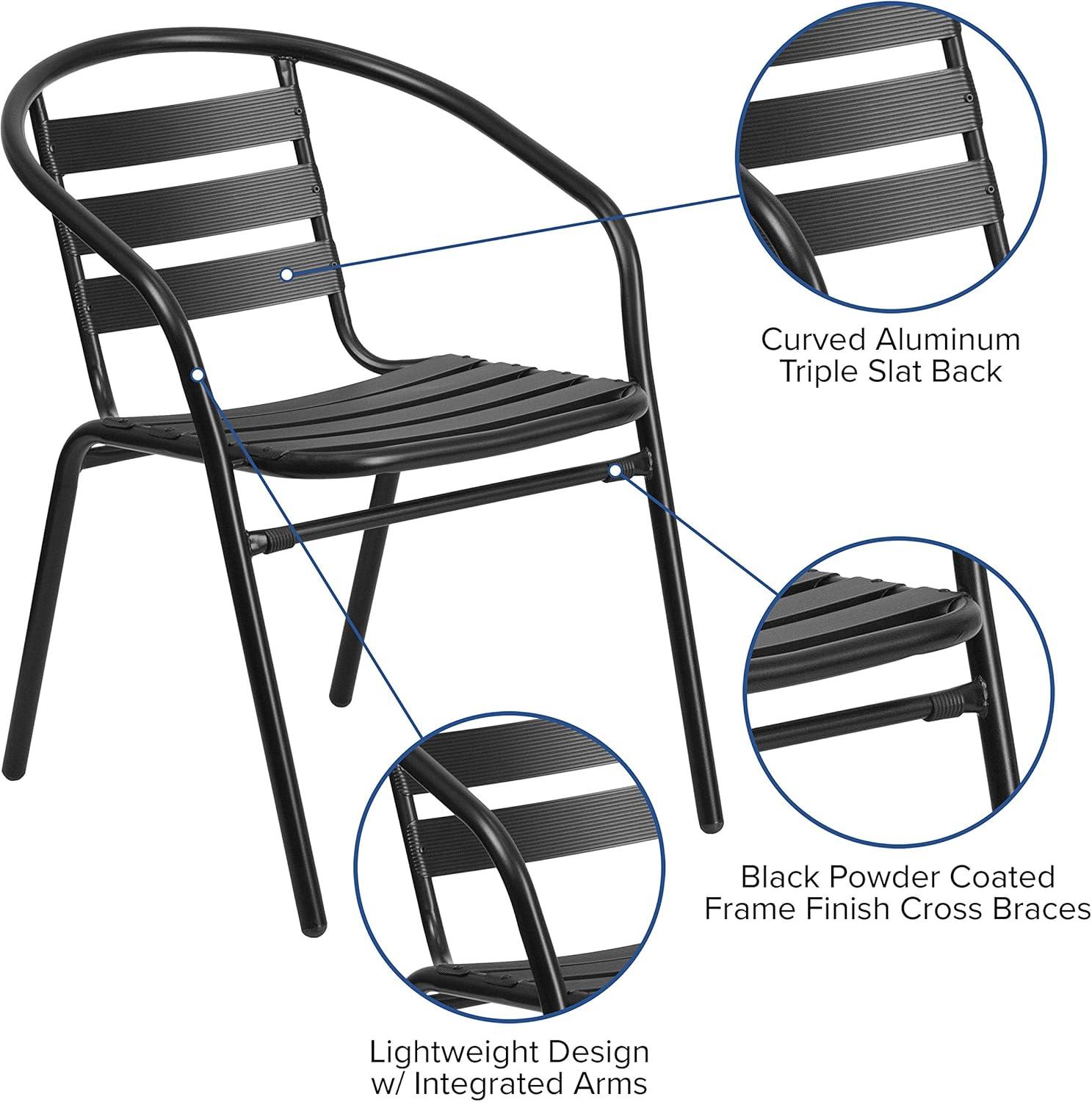 Sleek Black Steel & Aluminum Outdoor Dining Chair with Horizontal Slat Back