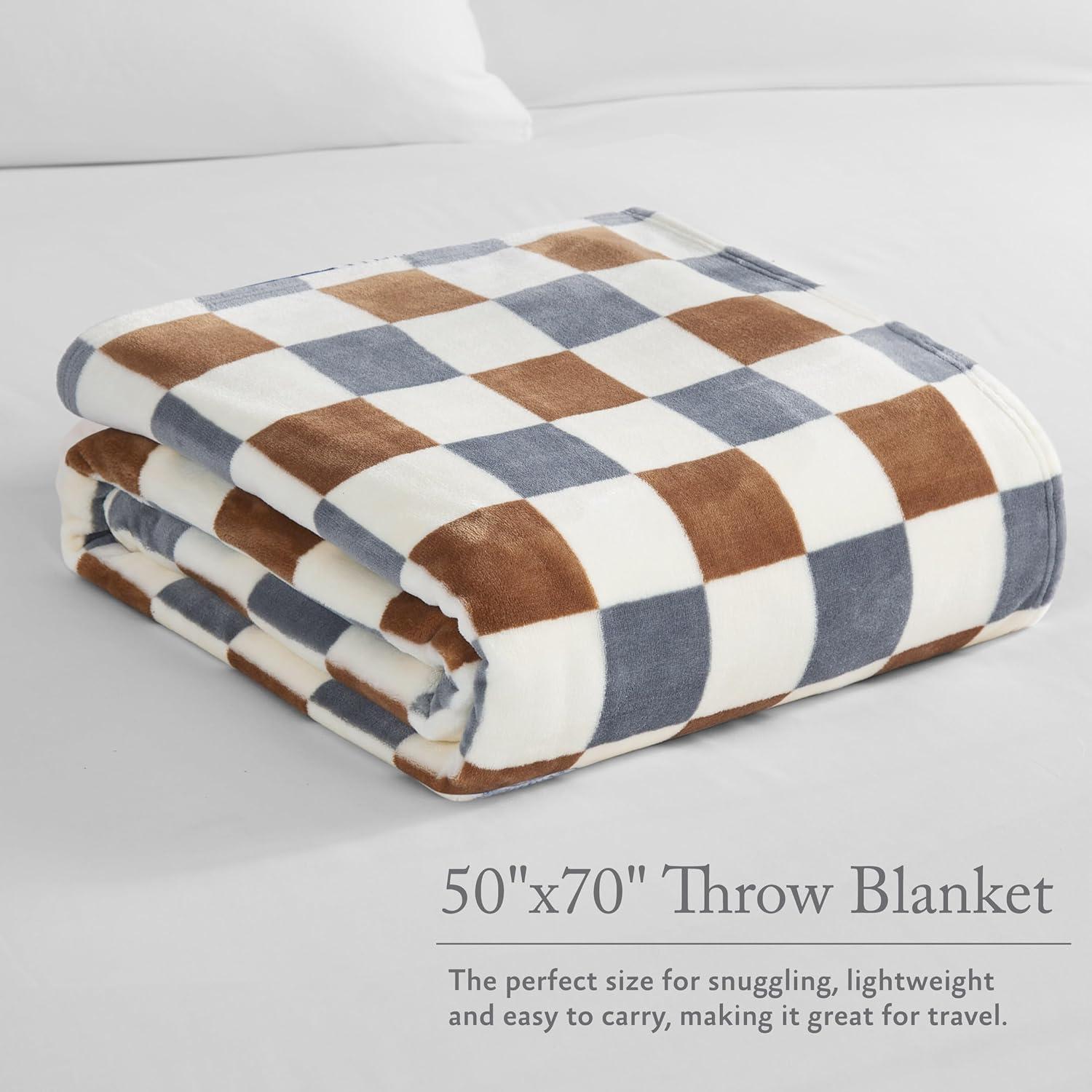 Jessica Simpson Plush 50"X70" Throw Blanket - Emery Checkerboard Rust/Grey- Luxurious Plush Blanket for Ultimate Comfort and Cozy Warmth