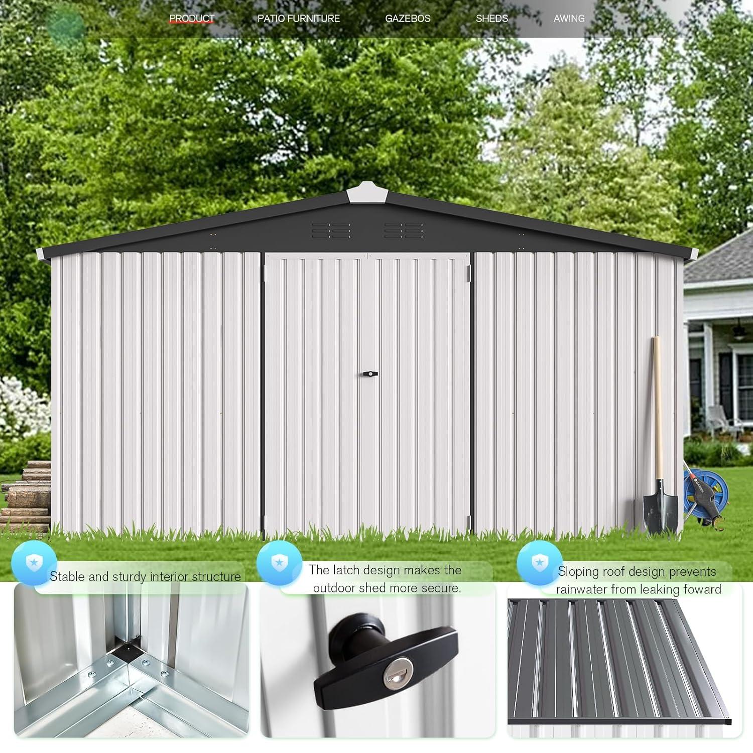 AECOJOY 5' x 3' Outdoor Storage Shed, Small Metal Shed with Lockable Door, Utility and Tool Storage for Garden, Backyard, Patio, Outside use in White