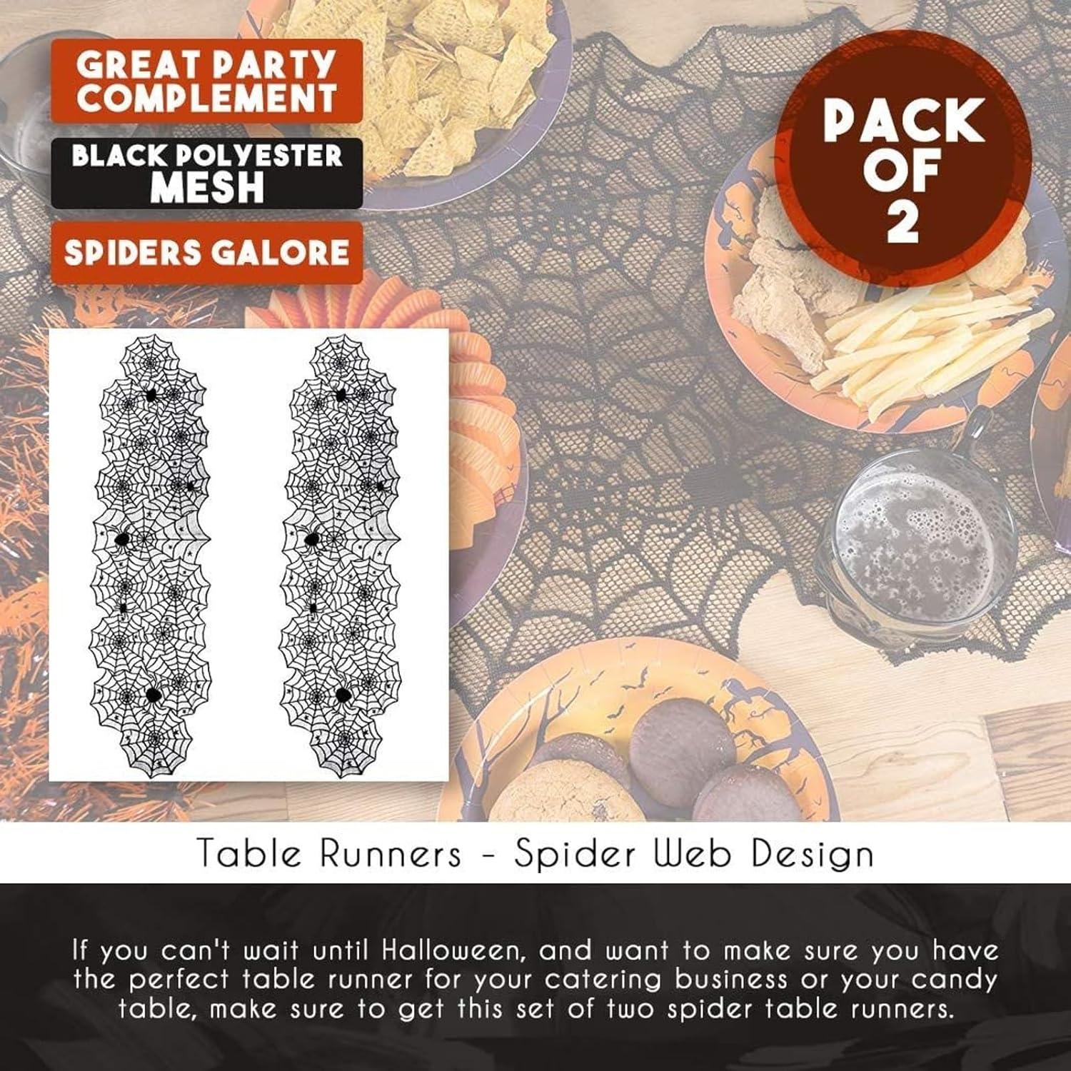 Black Lace Spider Web Table Runner Set for Halloween