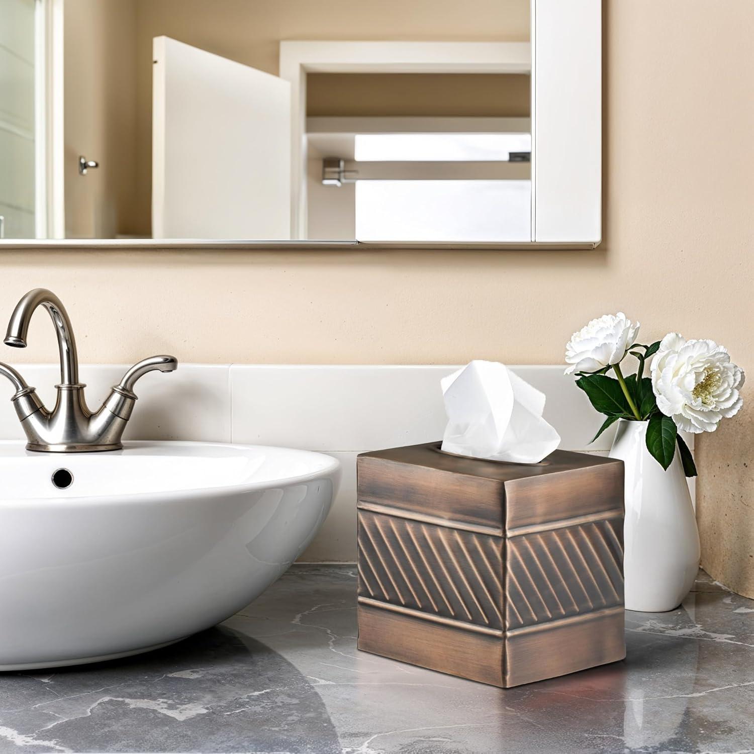 Monarch Abode Geometric Embossed Metal Tissue Box Cover