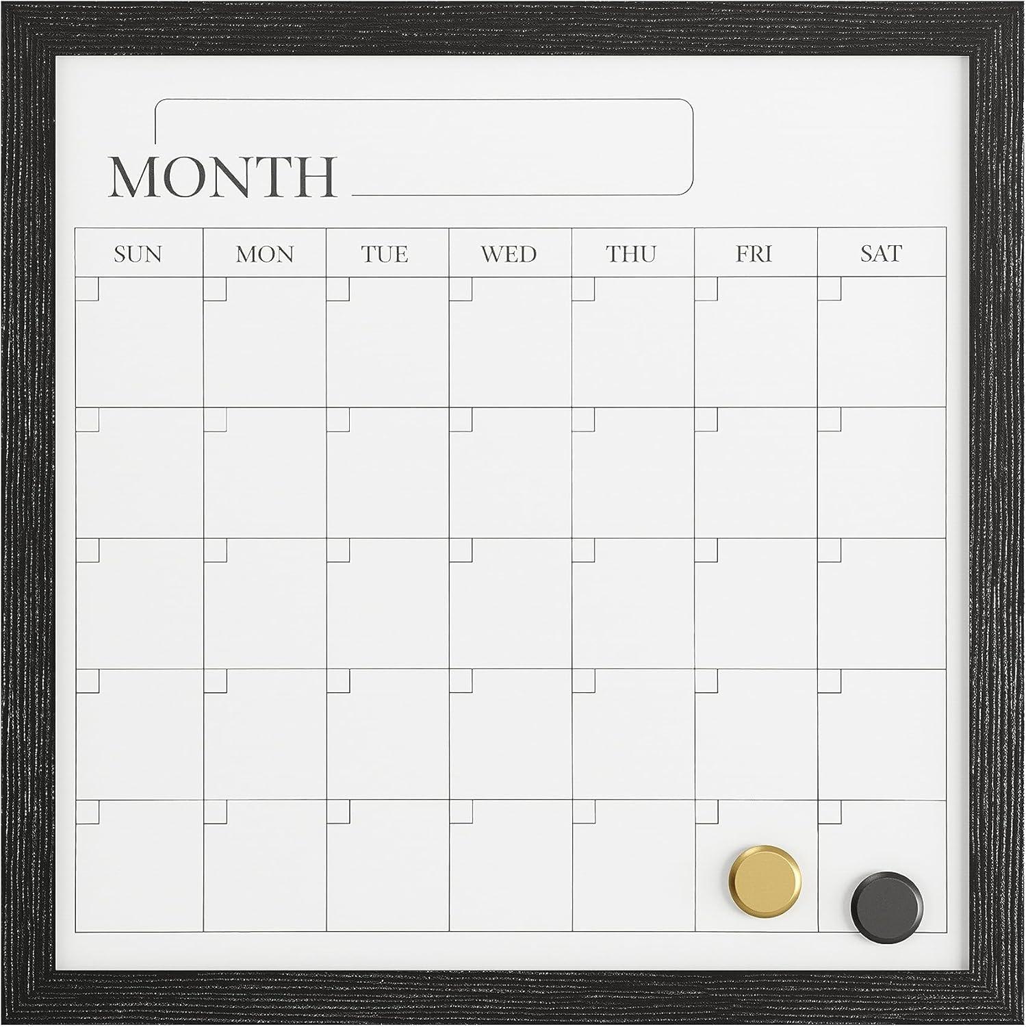 Thomas Martha Stewart Magnetic Monthly Calendar Dry Erase Board with Woodgrain Frame, Dry Erase Marker, and 2 Magnets