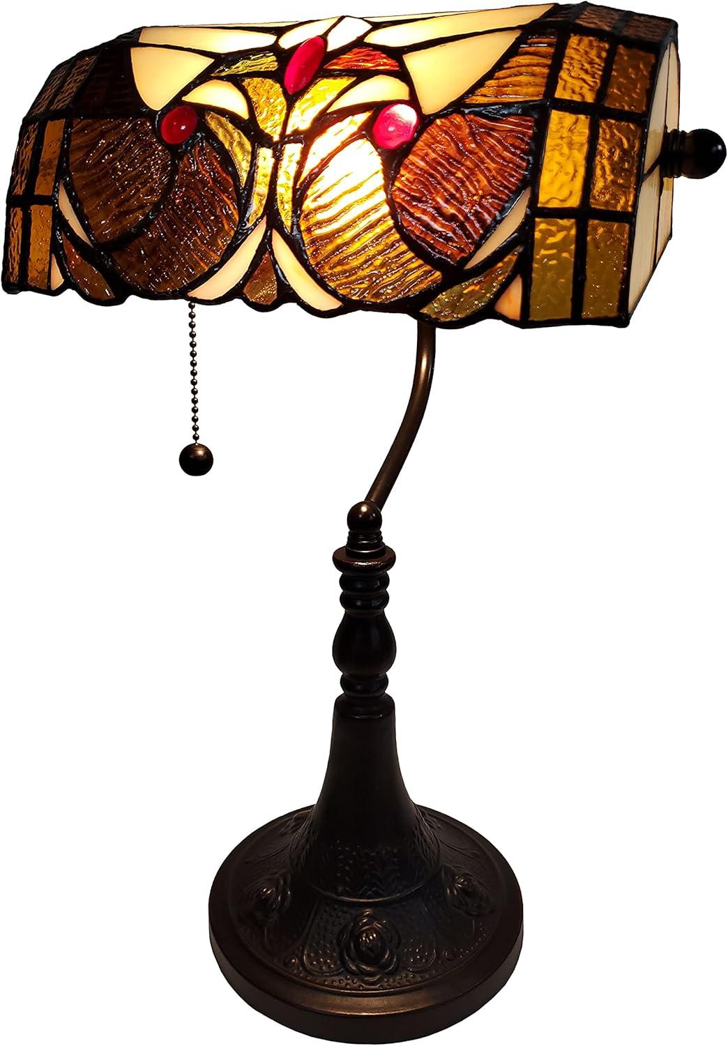 Amora Lighting  Tiffany Style Banker Table Lamp, Dark Amber