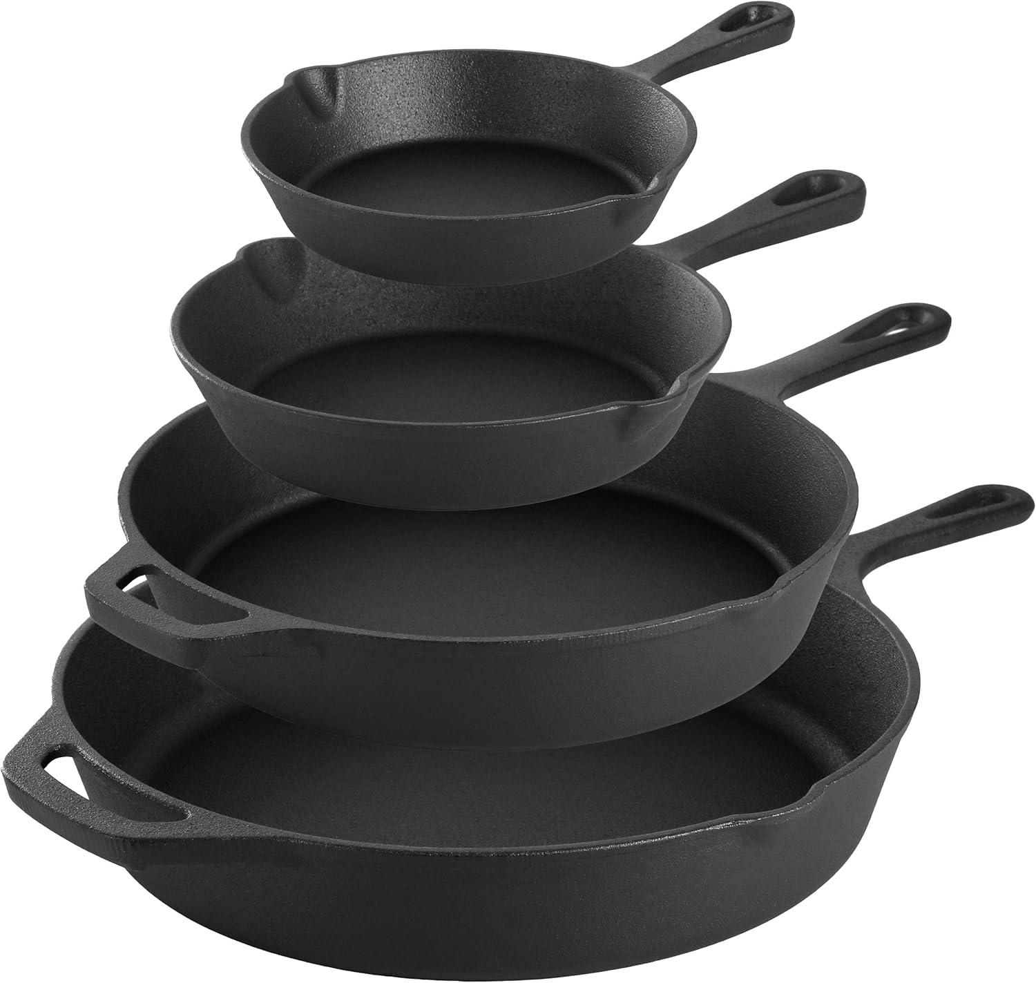 MegaChef 14 Piece Cast Iron Skillet Set with Tempered Glass Lids & Silicone Holders