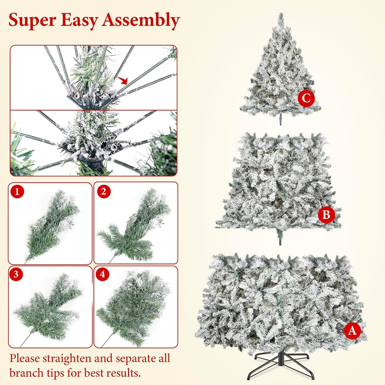 6ft Snow Flocked White Christmas Tree with Warm LED Lights