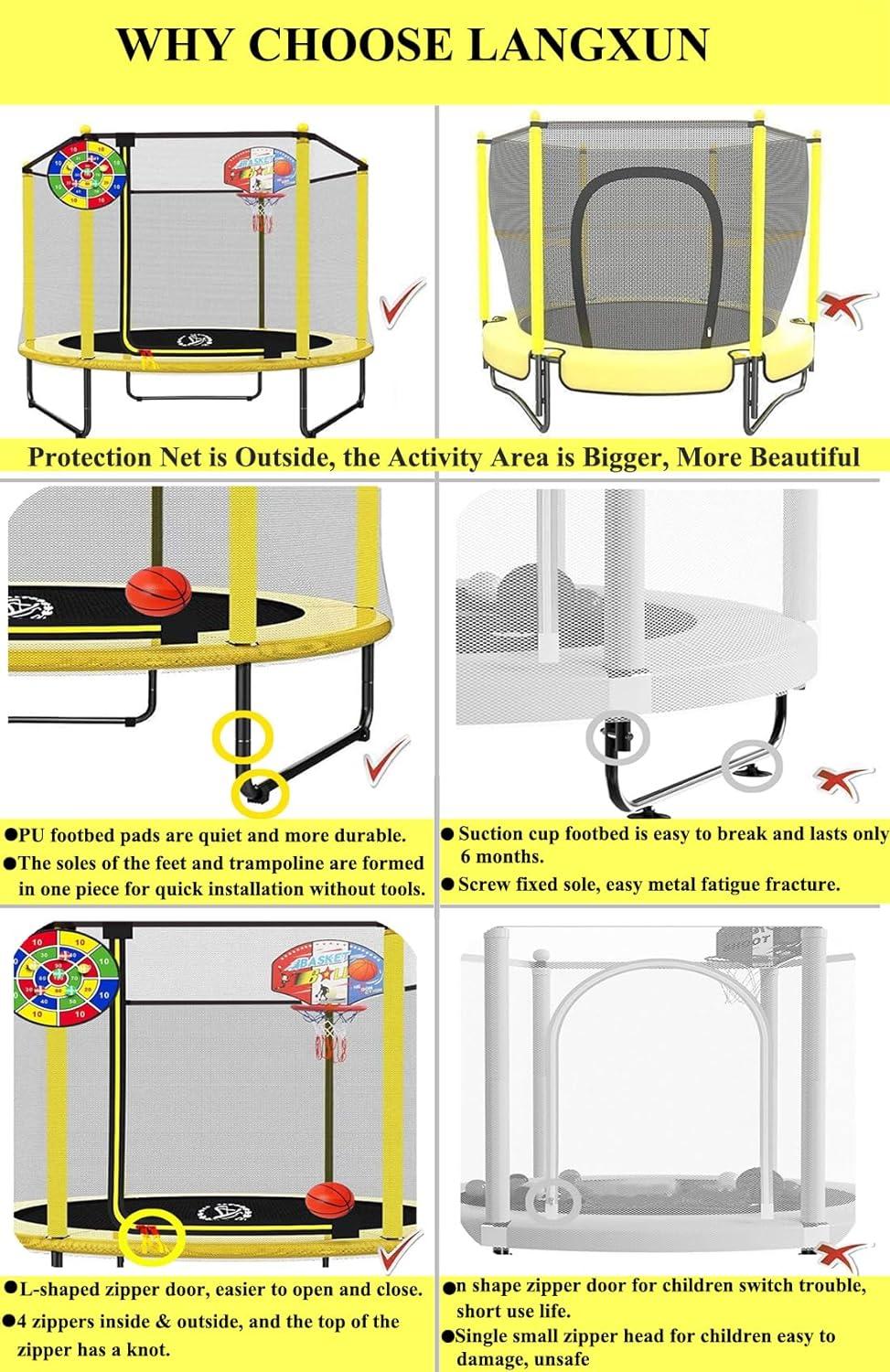 Yellow 60" Kids Trampoline with Basketball Hoop and Dart Board