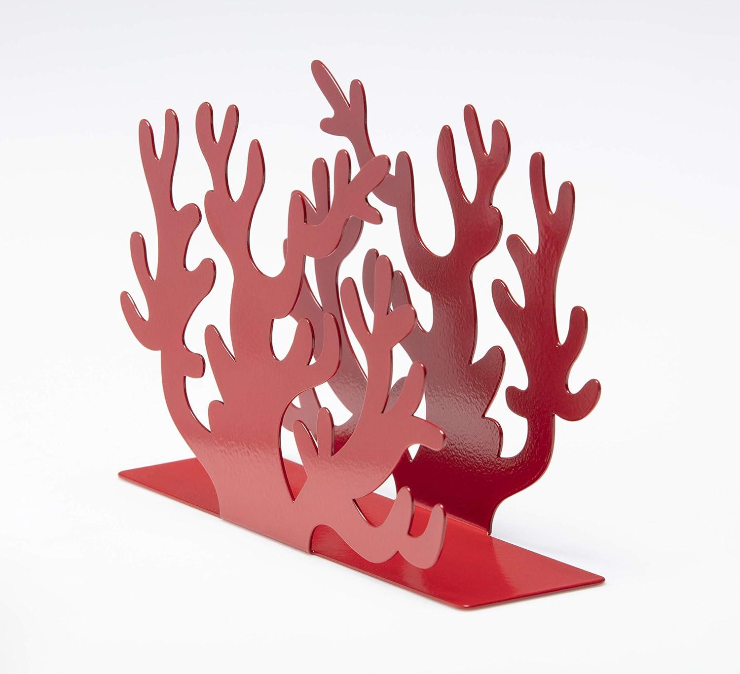 Mango Steam Metal Tabletop Napkin & Letter Holder - Coral, Red (6" L x 1.75" W x 4" H)