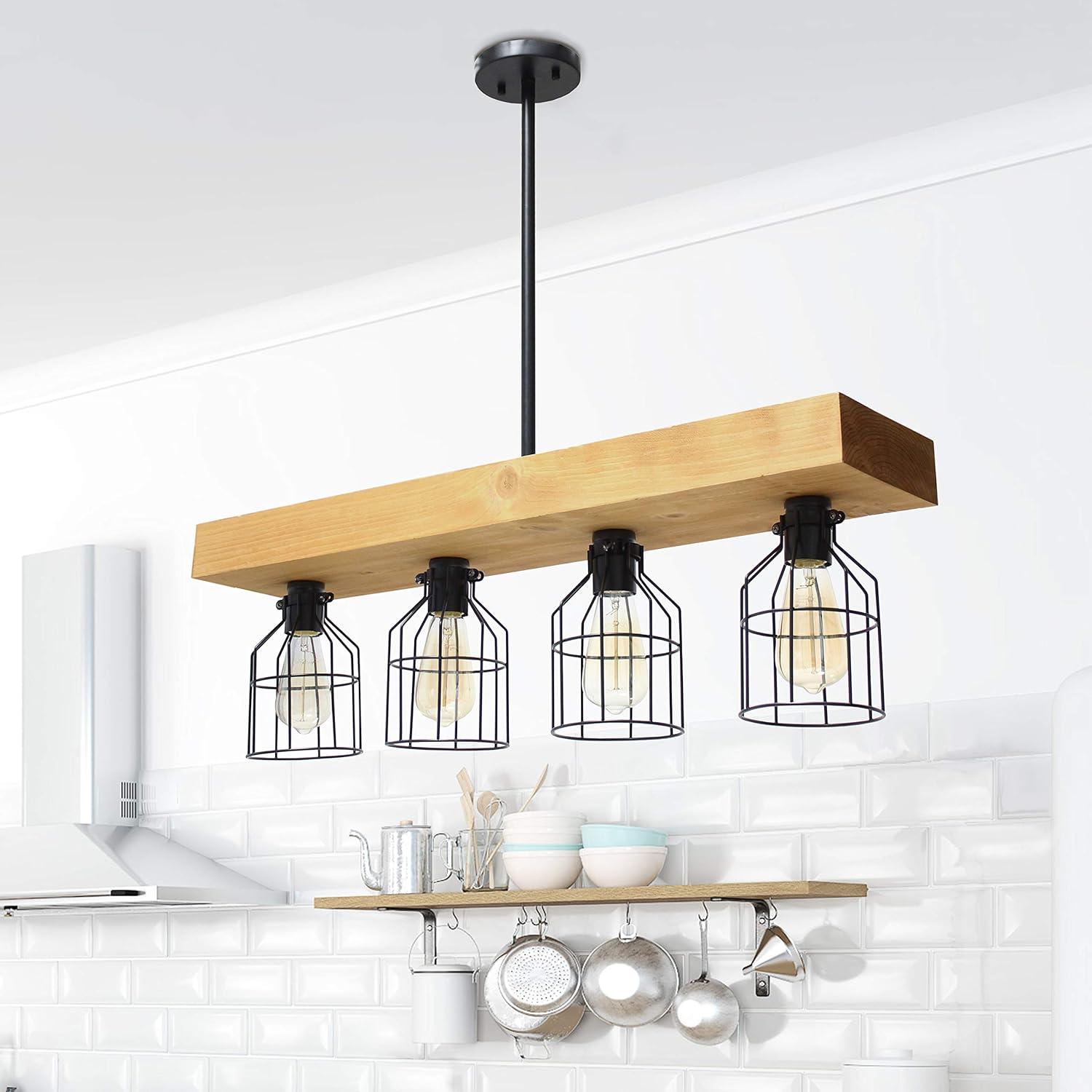 Elegant Designs 47.5" Farmhouse Rustic Cage Ceiling Pendant, Light Wood