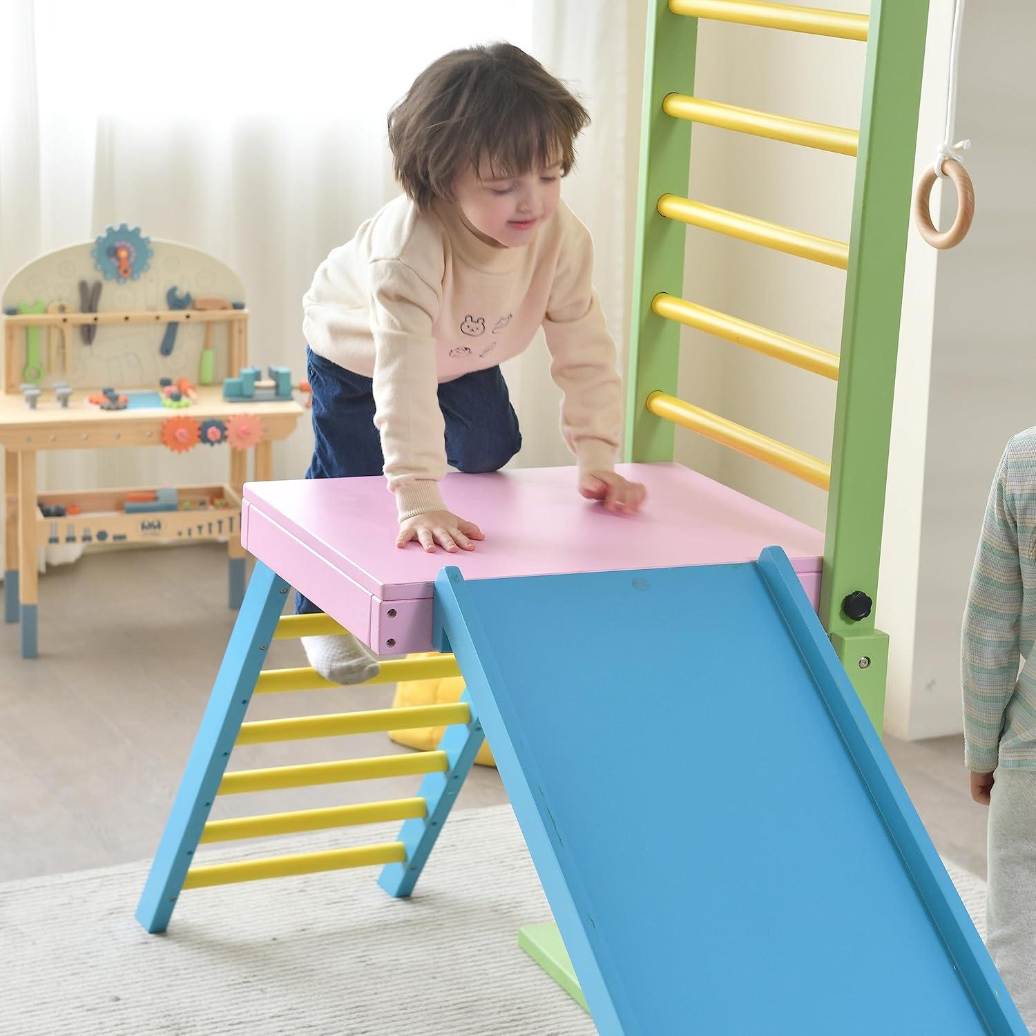 Avenlur Grove - Wood indoor 8-in-1 Wall Jungle Gym, Color