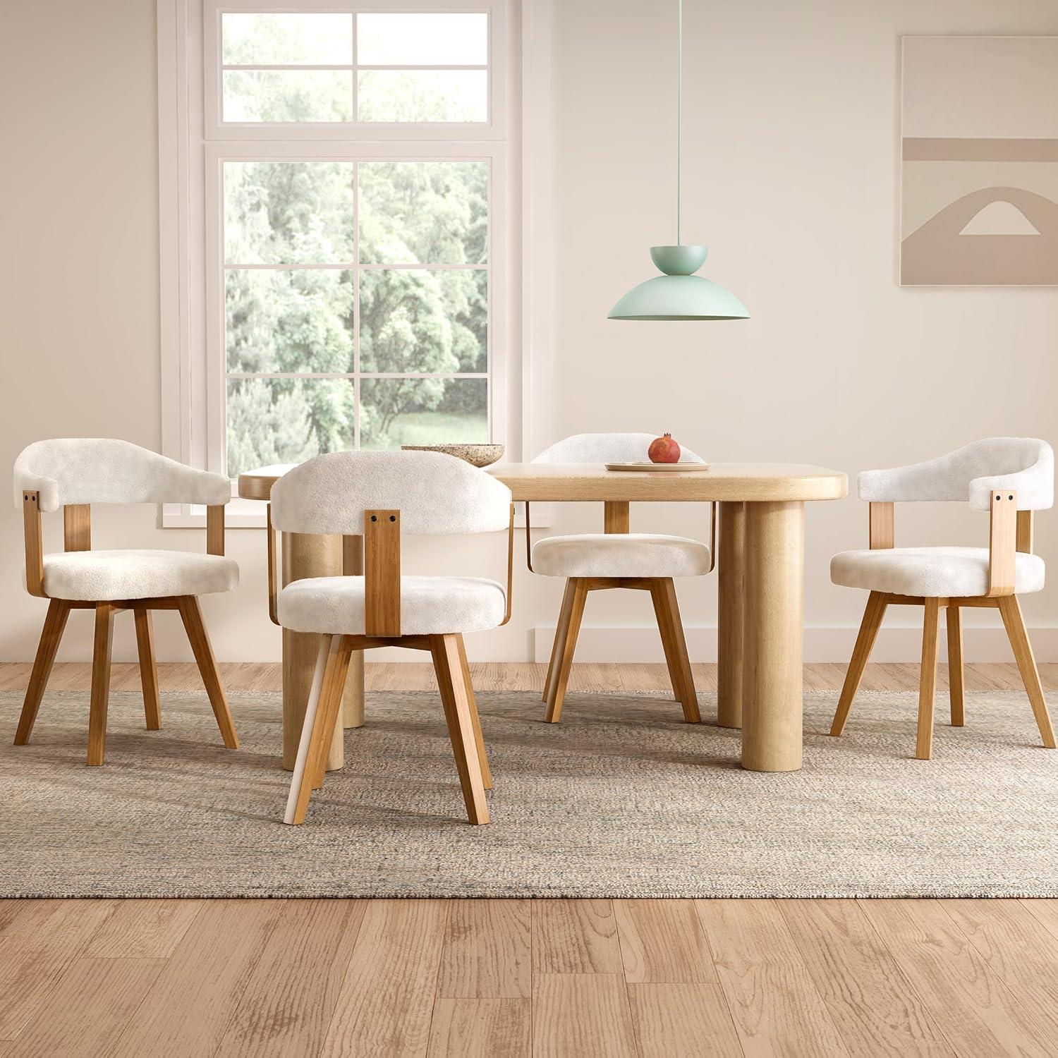 Corrigan Studio® Set Of 4 Swivel Boucle Dining Chairs With Arms And Wood Legs