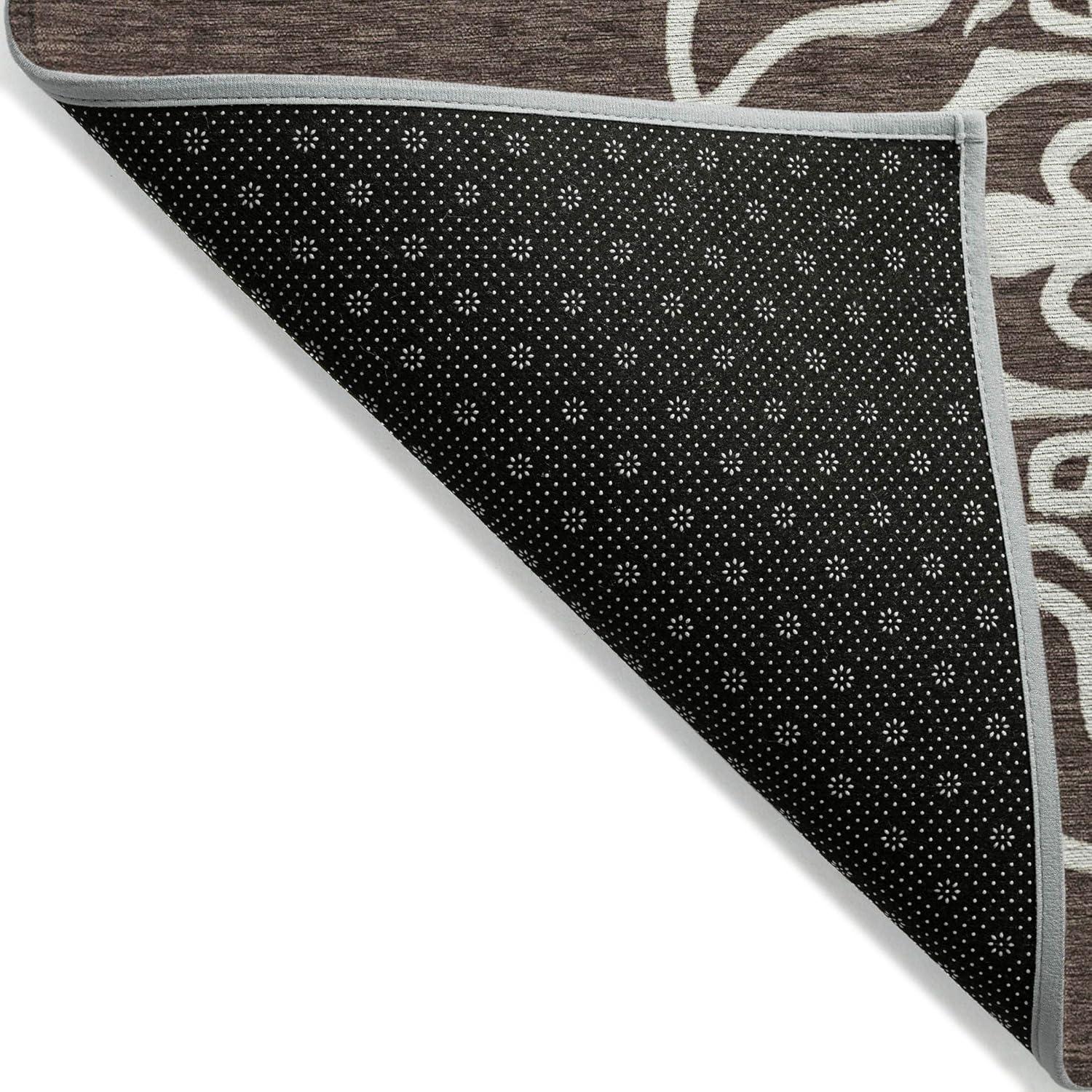 Chocolate and Beige Medallion Synthetic Runner Rug