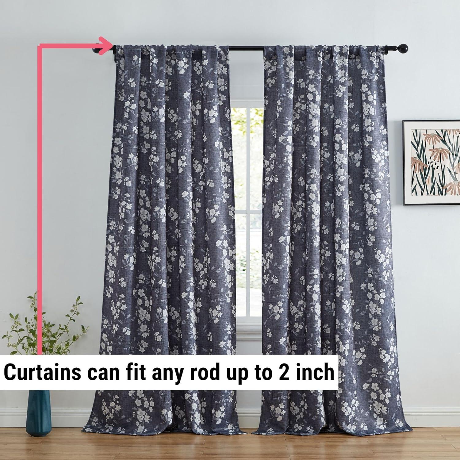 Charcoal Grey Floral Room-Darkening Polyester Curtains, 52 W x 84 L