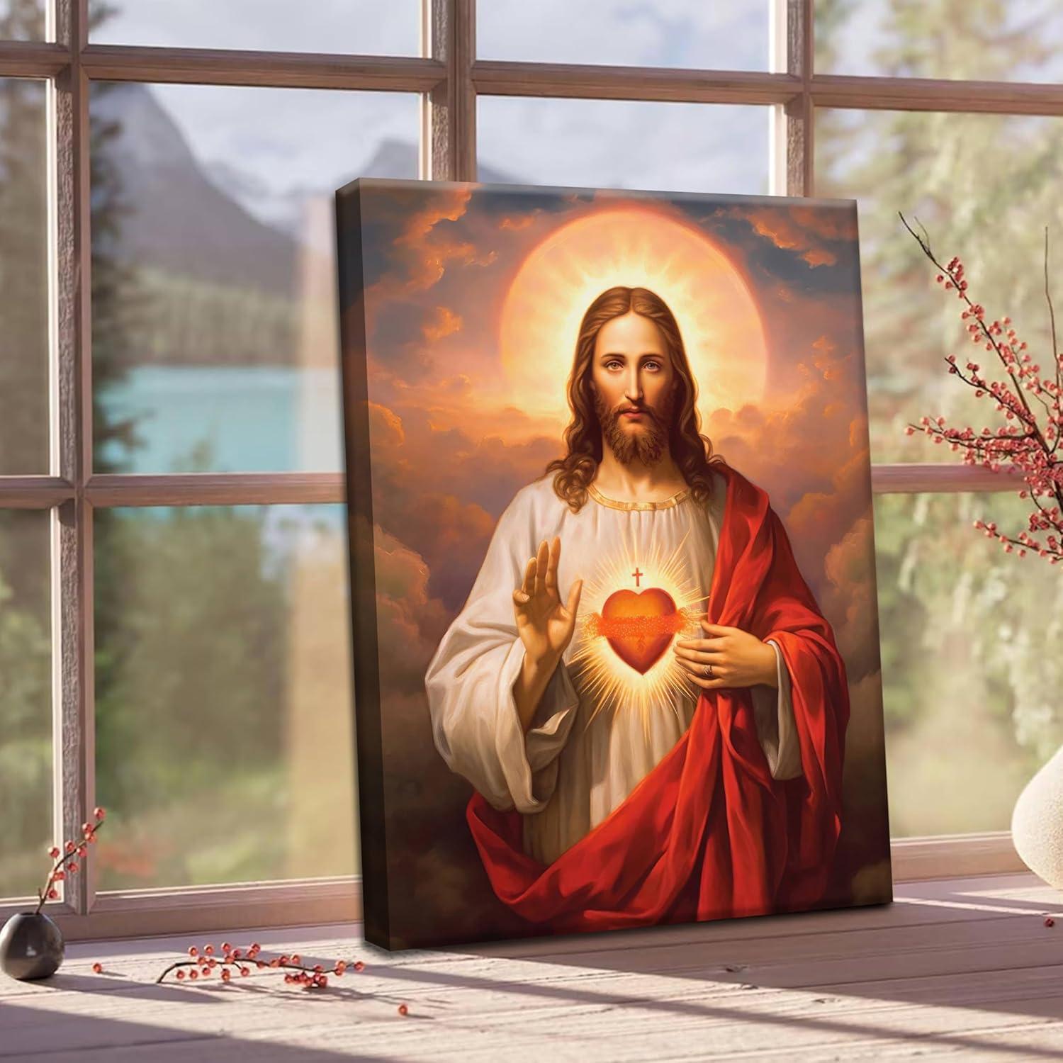 Sacred Heart of Jesus Religious Canvas Wall Art