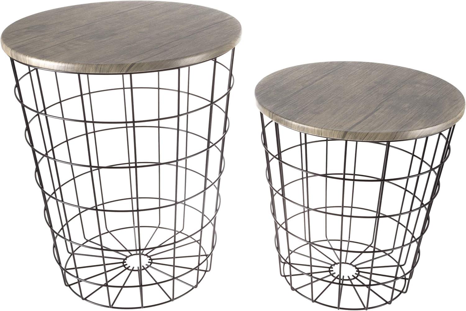 Gray and Black Round Wood and Metal Nesting Tables Set