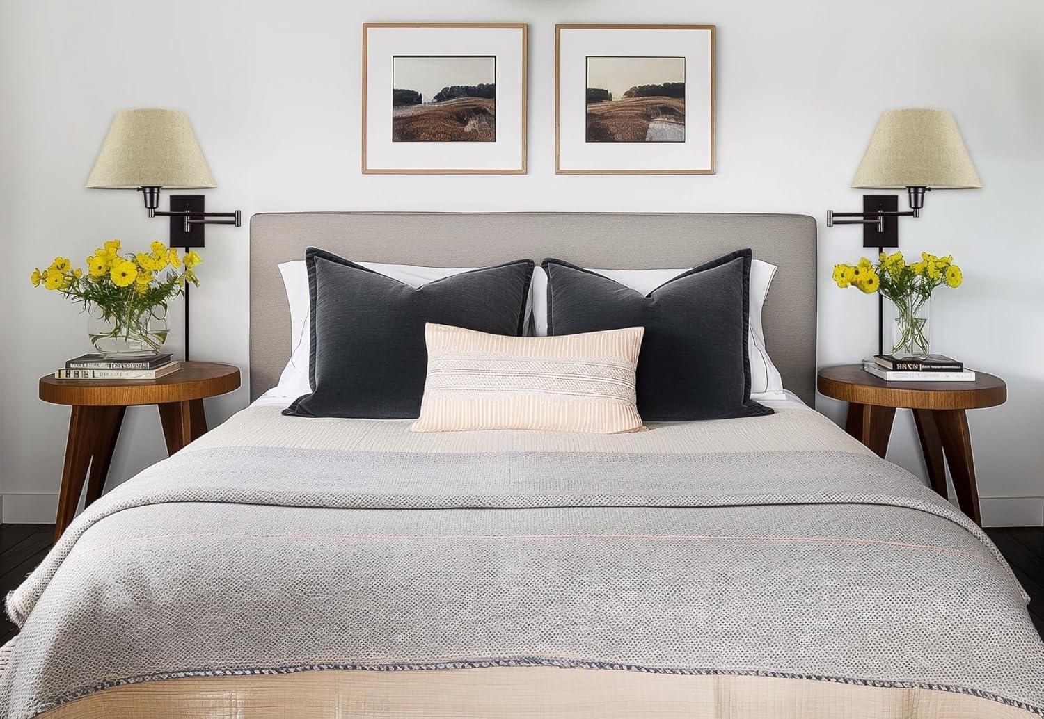 Kira Home Cambridge 13" Swing Arm Wall Lamp - Plug In/Wall Mount, Latte Mocha Fabric Shade, 150W 3-Way, Cord Covers