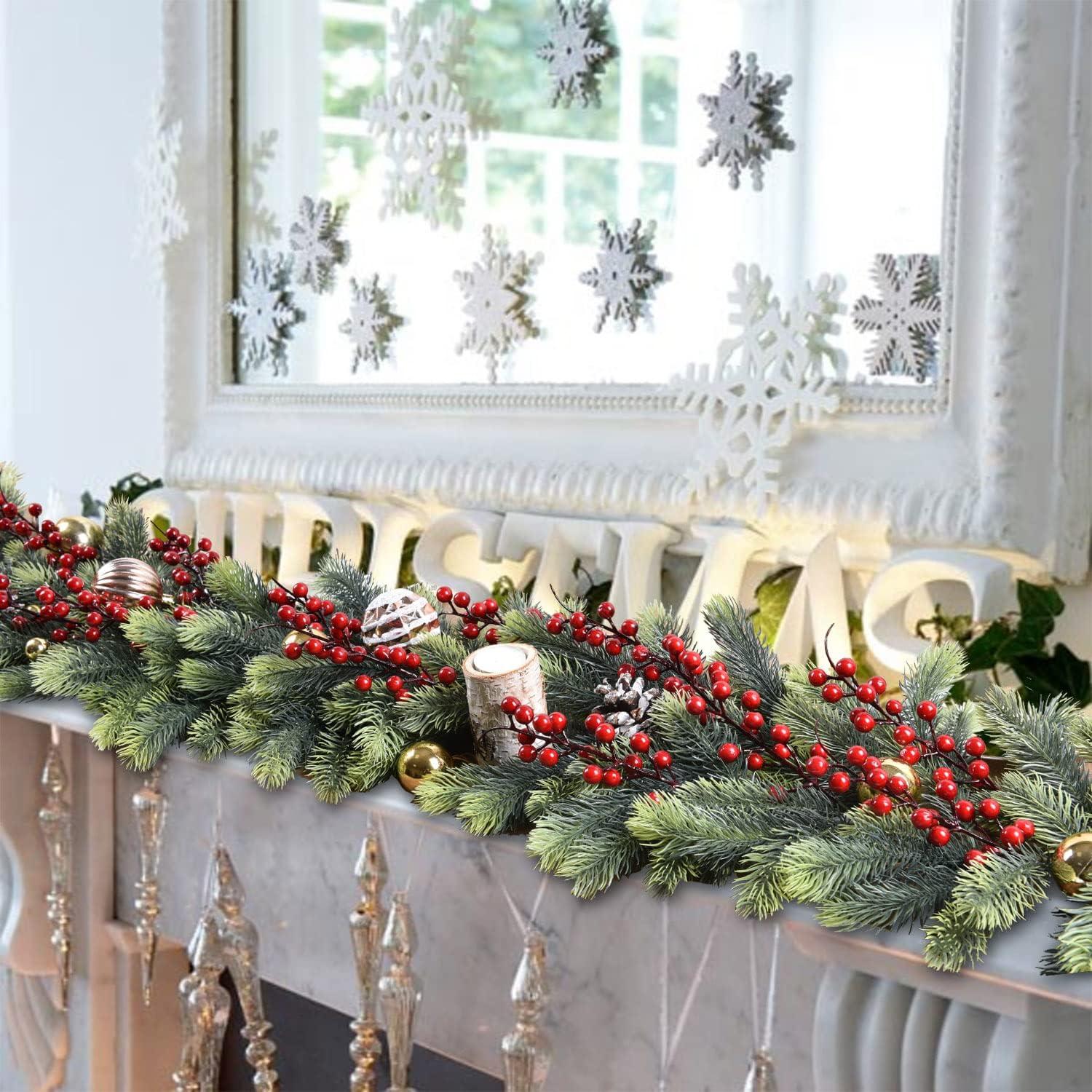 6Ft Artificial Pine Christmas Garland Winter Greenery Garland for Holiday Season Mantel Fireplace Table Runner Centerpiece Décor