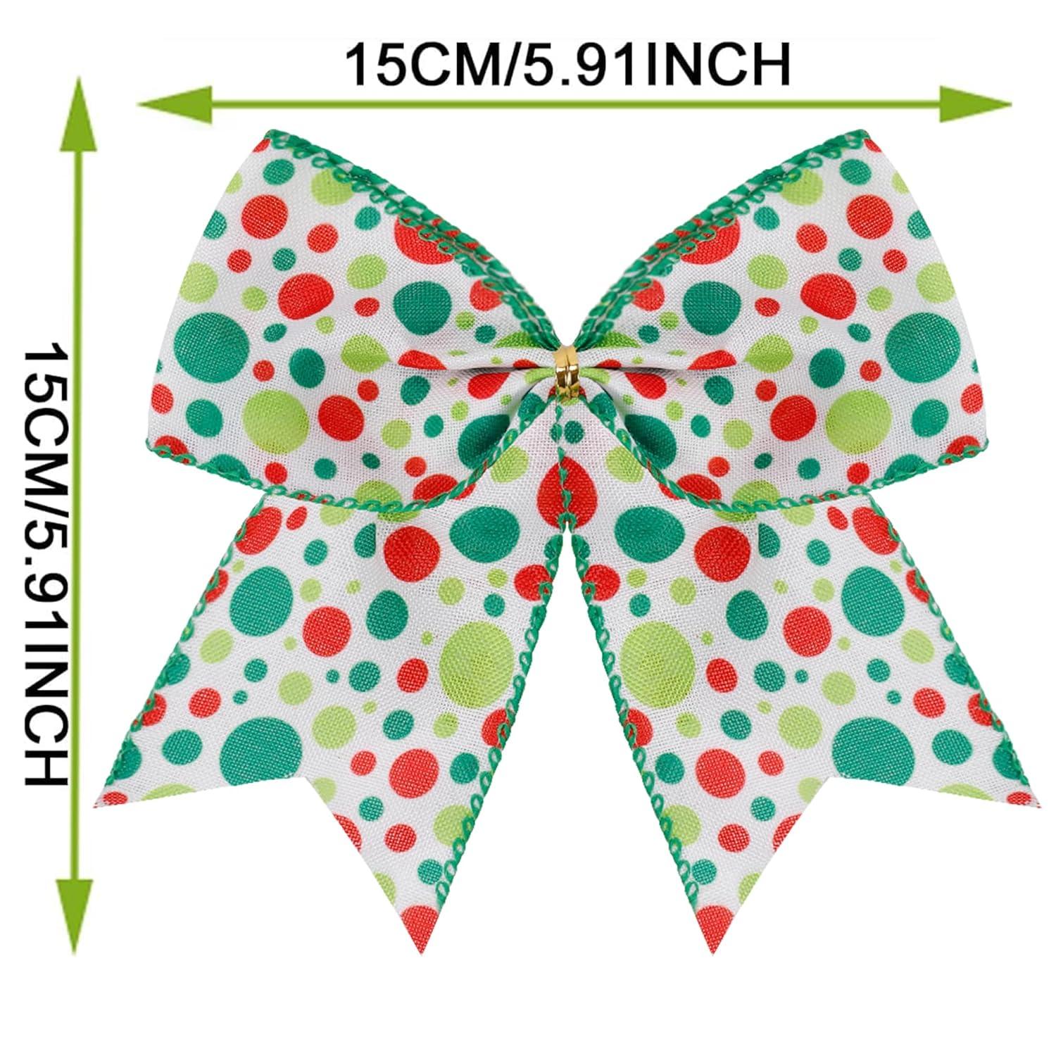 Sandistore Cute Cars 12pcs Christmas Tree Bows Ornaments 6 Inch Large Christmas Wreath Bows Red Green Xmas Tree Bows Christmas Glitter Dot Bows Ribbons Decoration For Garland Diamonds for Crafts