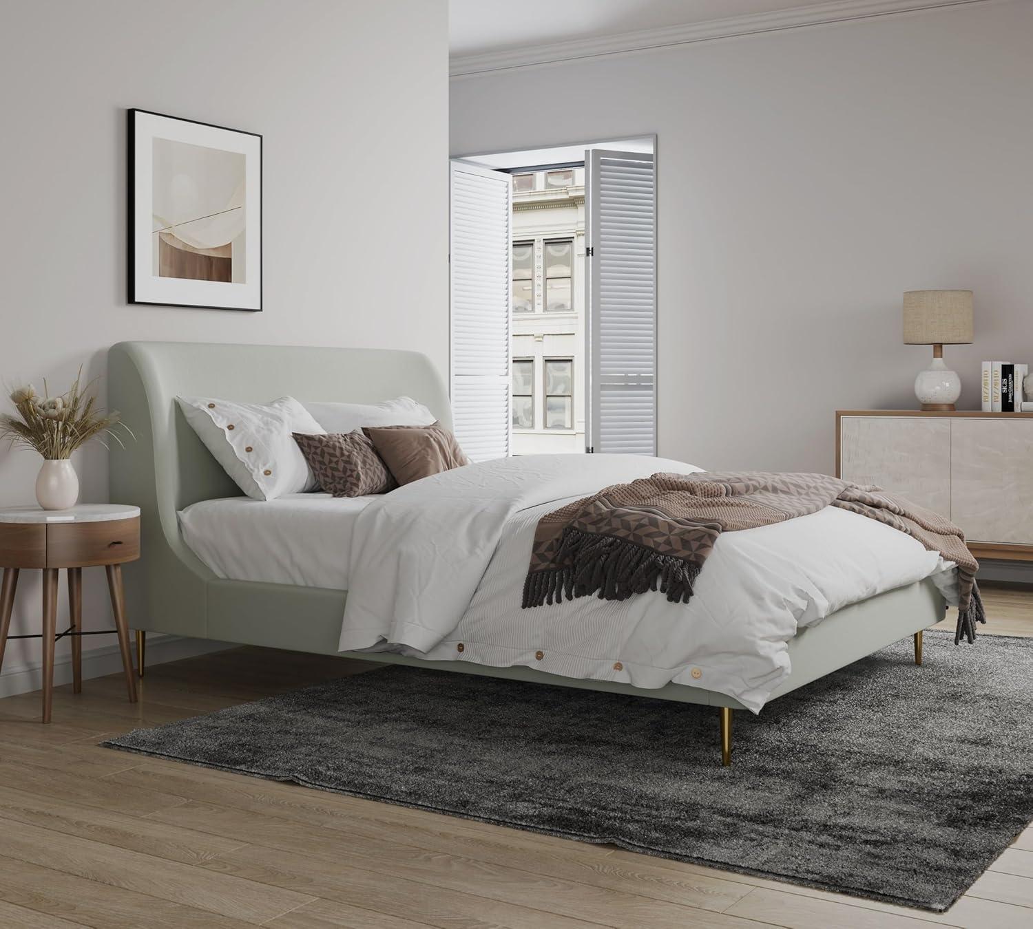 Twin Heather Velvet Upholstered Bed - Manhattan Comfort