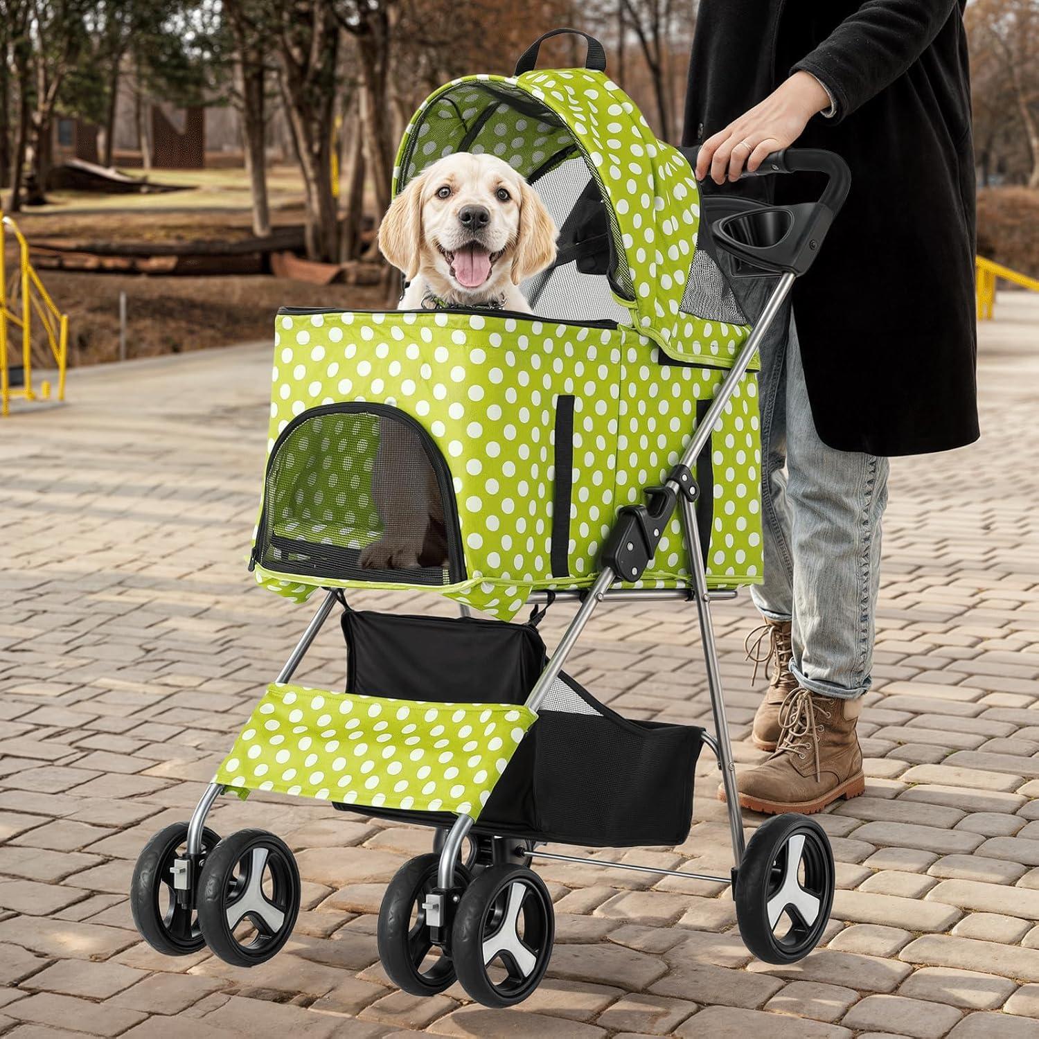 3-In-1 Pet Stroller Foldable Pet Stroller With Weather Cover Storage Basket For Dog Cat
