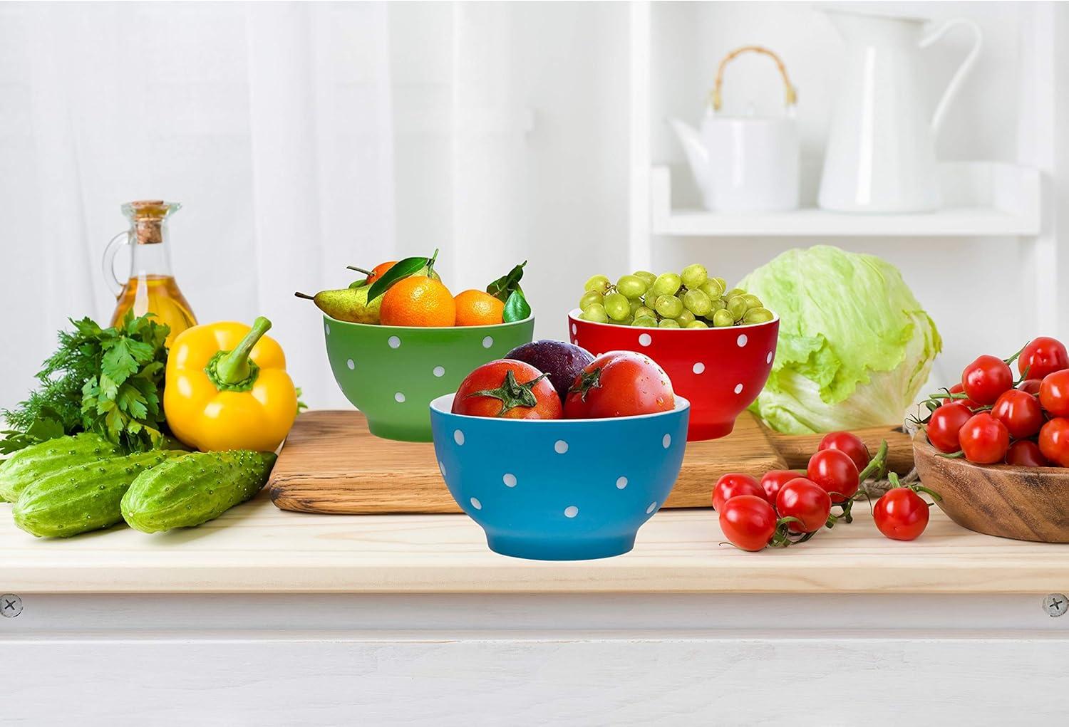 Colorful Polka Dot Ceramic 20 oz Bowls Set of 4