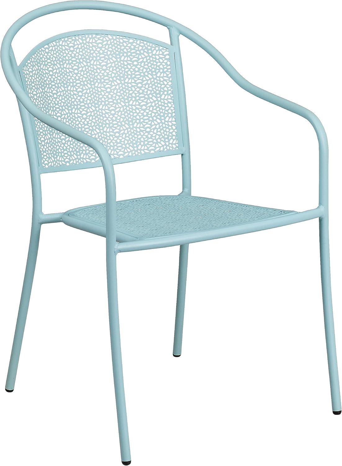 Sky Blue Metal Rain Flower Design Outdoor Dining Chair