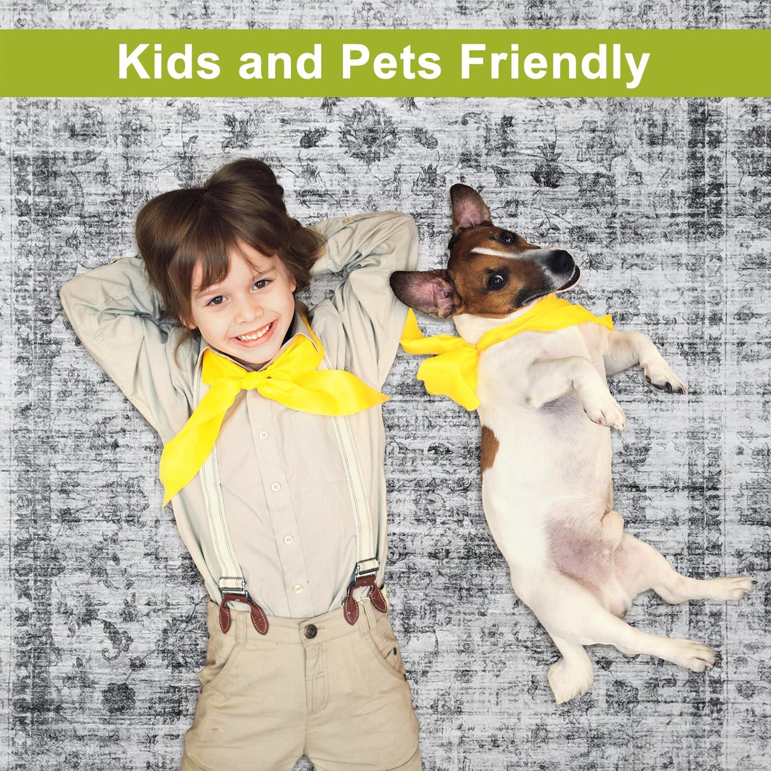 METSAVAIM 4x6 Rug | Vintage Distressed Traditional Area Rug for Living Room & Bedroom - Ultra Soft, Non-Slip Backing & Machine Washable Rug, Ideal for Indoor & Outdoor Use – White Cream & Gray