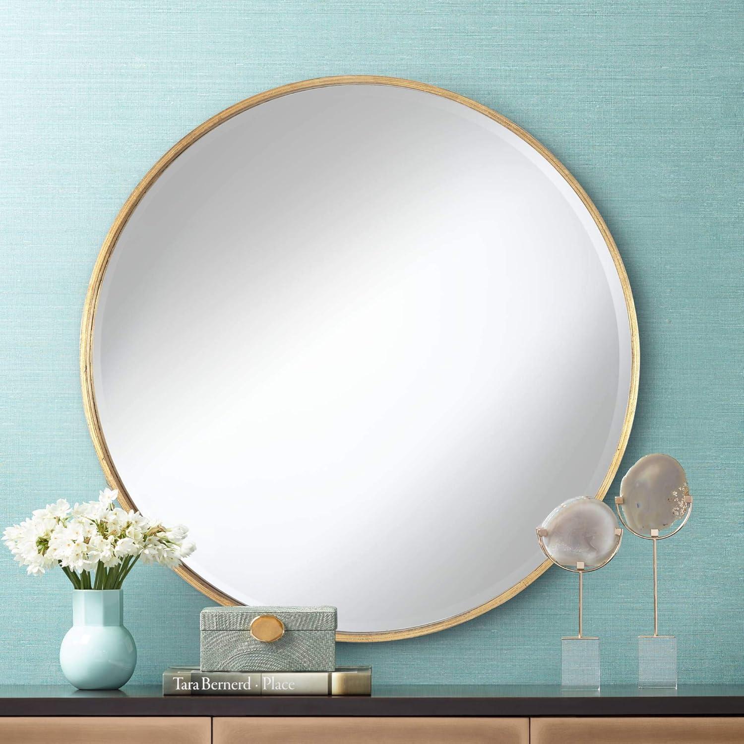 Antique Gold Round Wood Wall Dresser Mirror