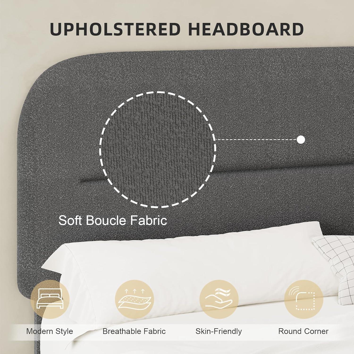 Boucle Upholstered Platform Bed Frame