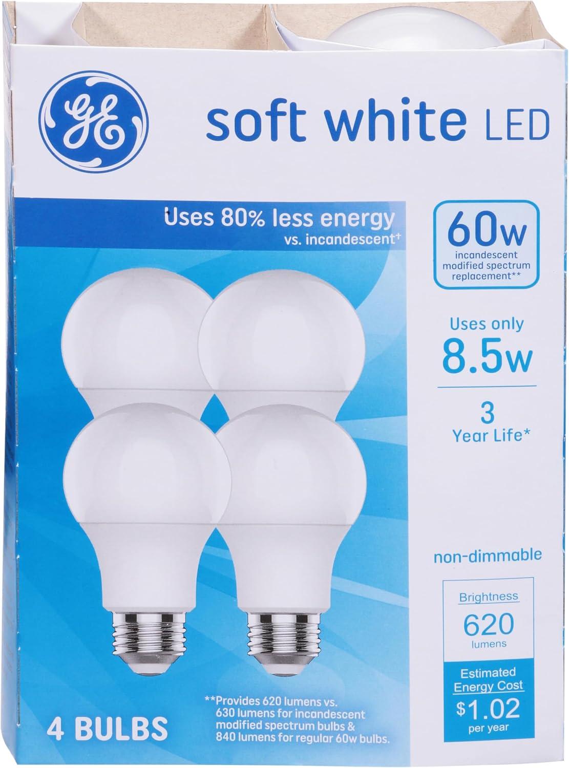 GE 4-Pack 60W Soft White Frosted LED Light Bulbs