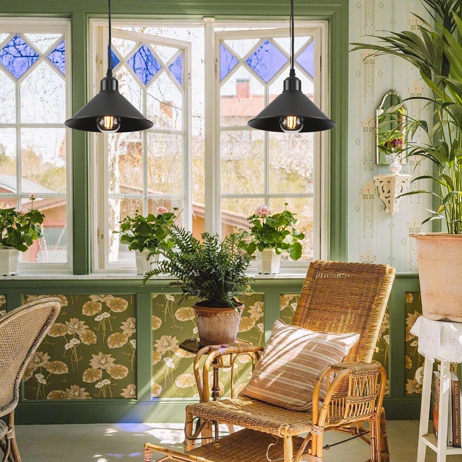 2-Pack Black Pendant Lights, 11.81'' Modern Pendant Lights Kitchen Island, Dome Large Pendant Light for Dining Room Foyer Bedroom Entryway Hallway Light Fixtures