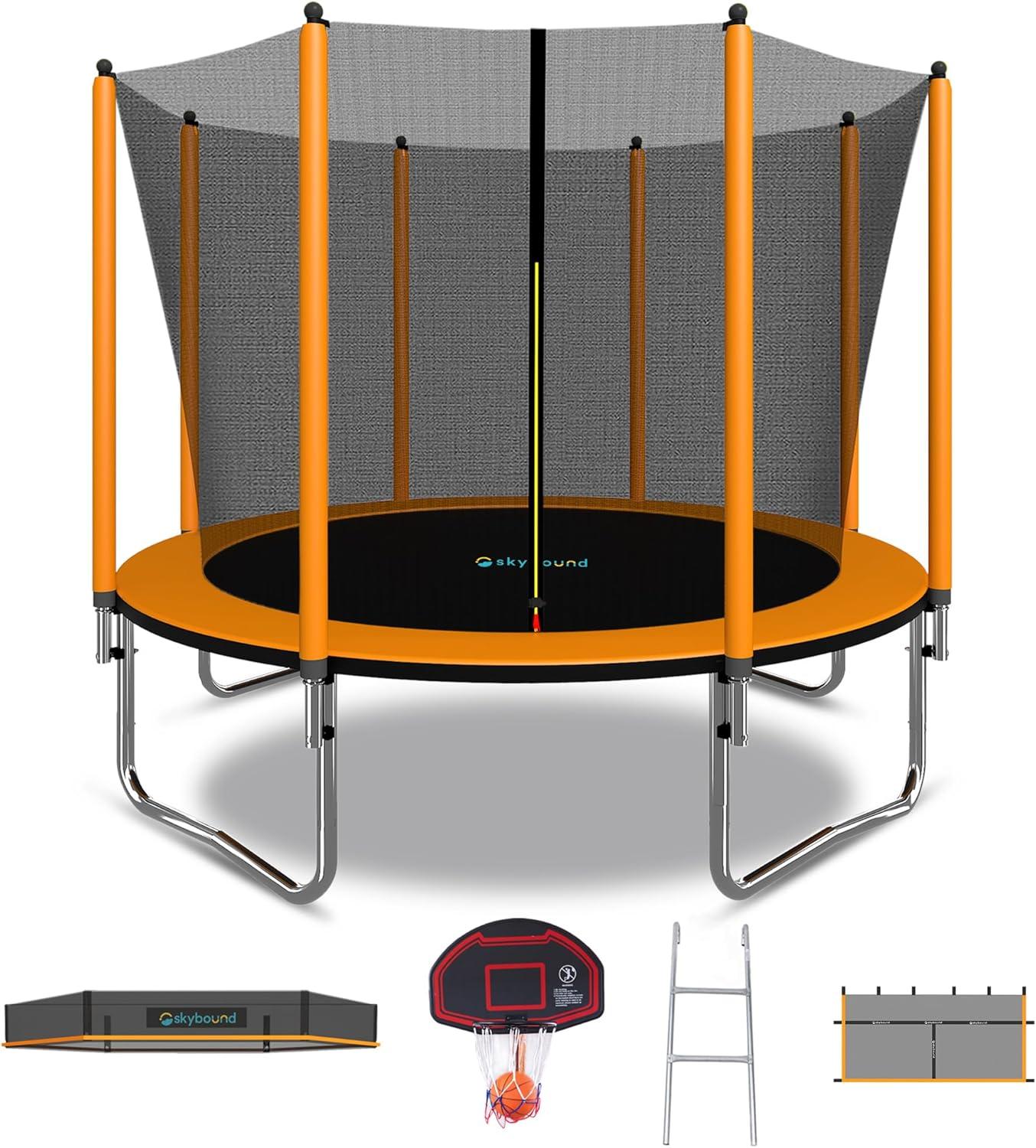 SkyBound 10ft Outdoor Recreational Trampoline for Kids and Adults with Enclosuure Net, Orange