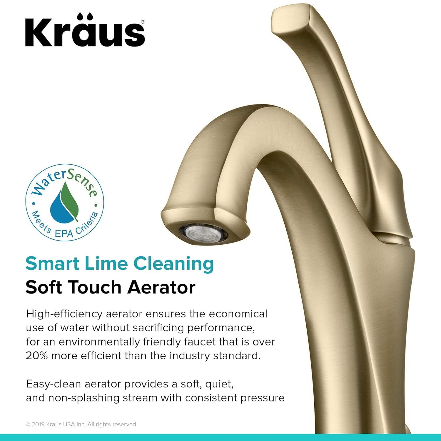 Kraus Arlo Single Hole 1-Handle WaterSense Bathroom Sink Faucet with Drain and Deck Plate
