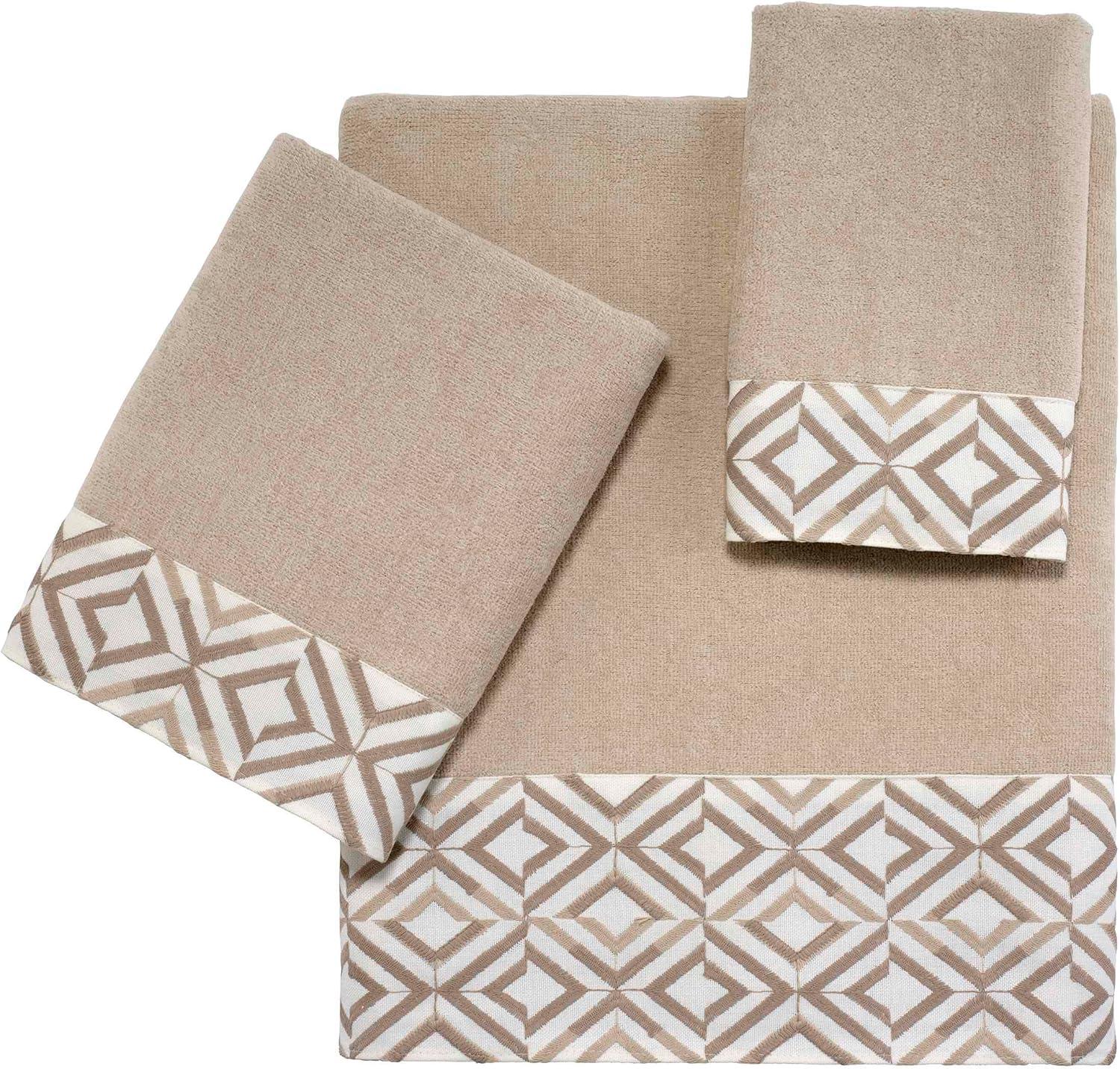 Ivory and Beige Cotton Polyester Hand Towel Set