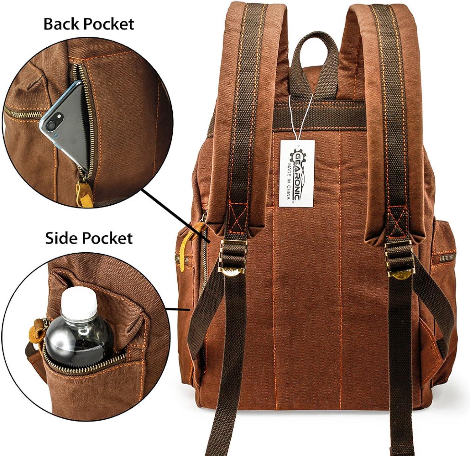 GEARONIC Vintage Canvas Backpack, Casual Daypack Backpacks for Men Women, 15inch Laptop Bag Travel Hiking Camping Rucksack