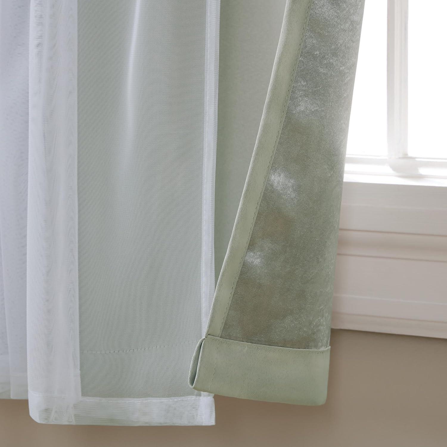 Exclusive Home Catarina Layered Solid Room Darkening Blackout and Sheer Grommet Top Curtain Panel Pair, 52"x63", Soft Grey