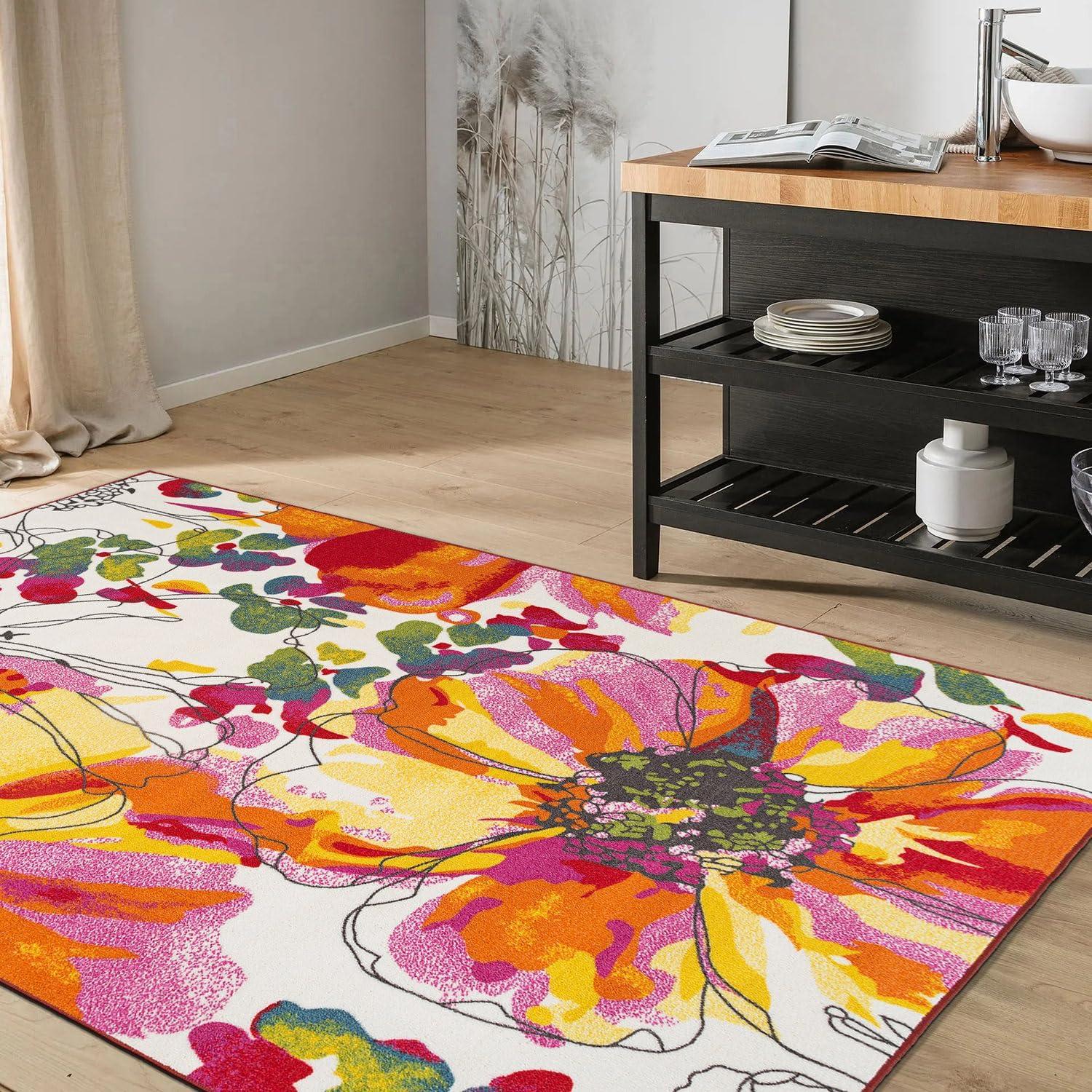 World Rug Gallery Modern Bright Flowers Non-Slip Area Rug