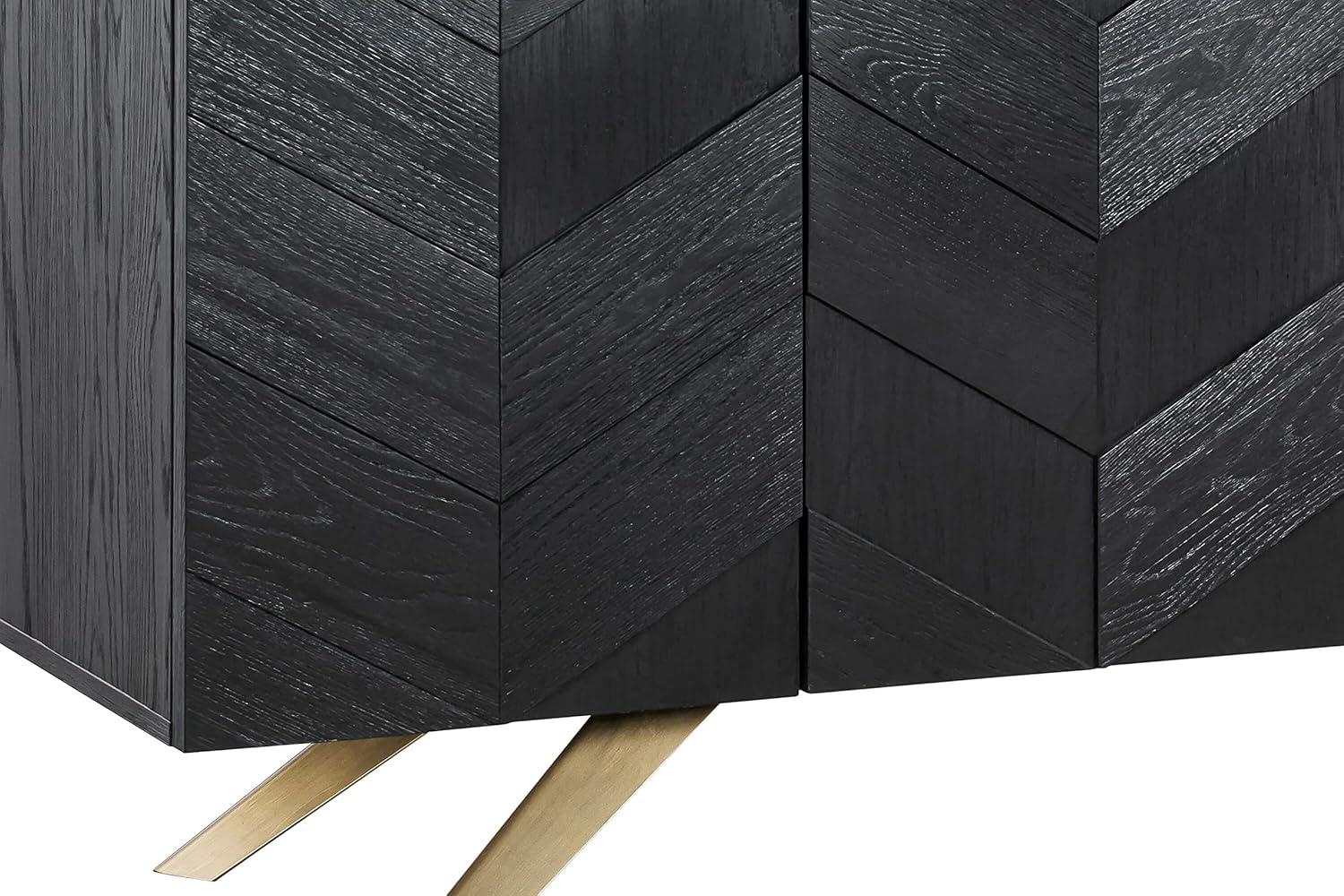 Lombard Modern Chevron Black Brushed Oak Sideboard with Brass Legs