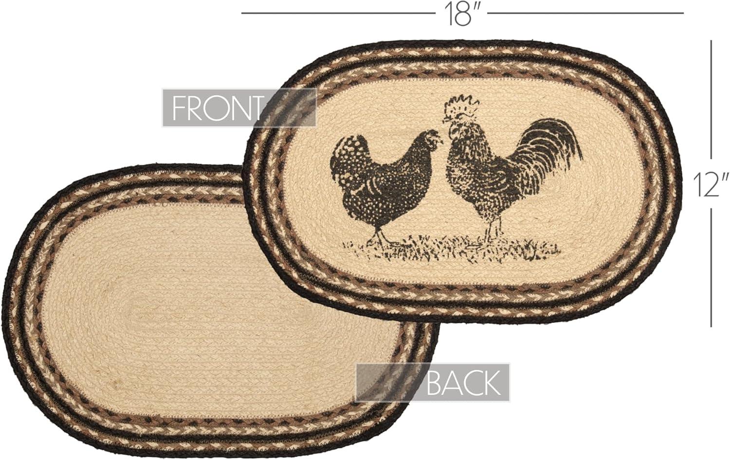 VHC Brands Sawyer Mill Poultry 12 x 18" Jute Placemats, Set of 6, Charcoal