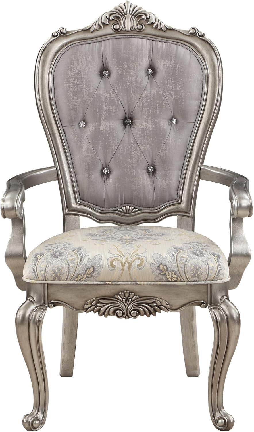 26" Ariadne Dining Chair Velvet, Antique Platinum Finish - Acme Furniture: No Assembly, Wood Frame