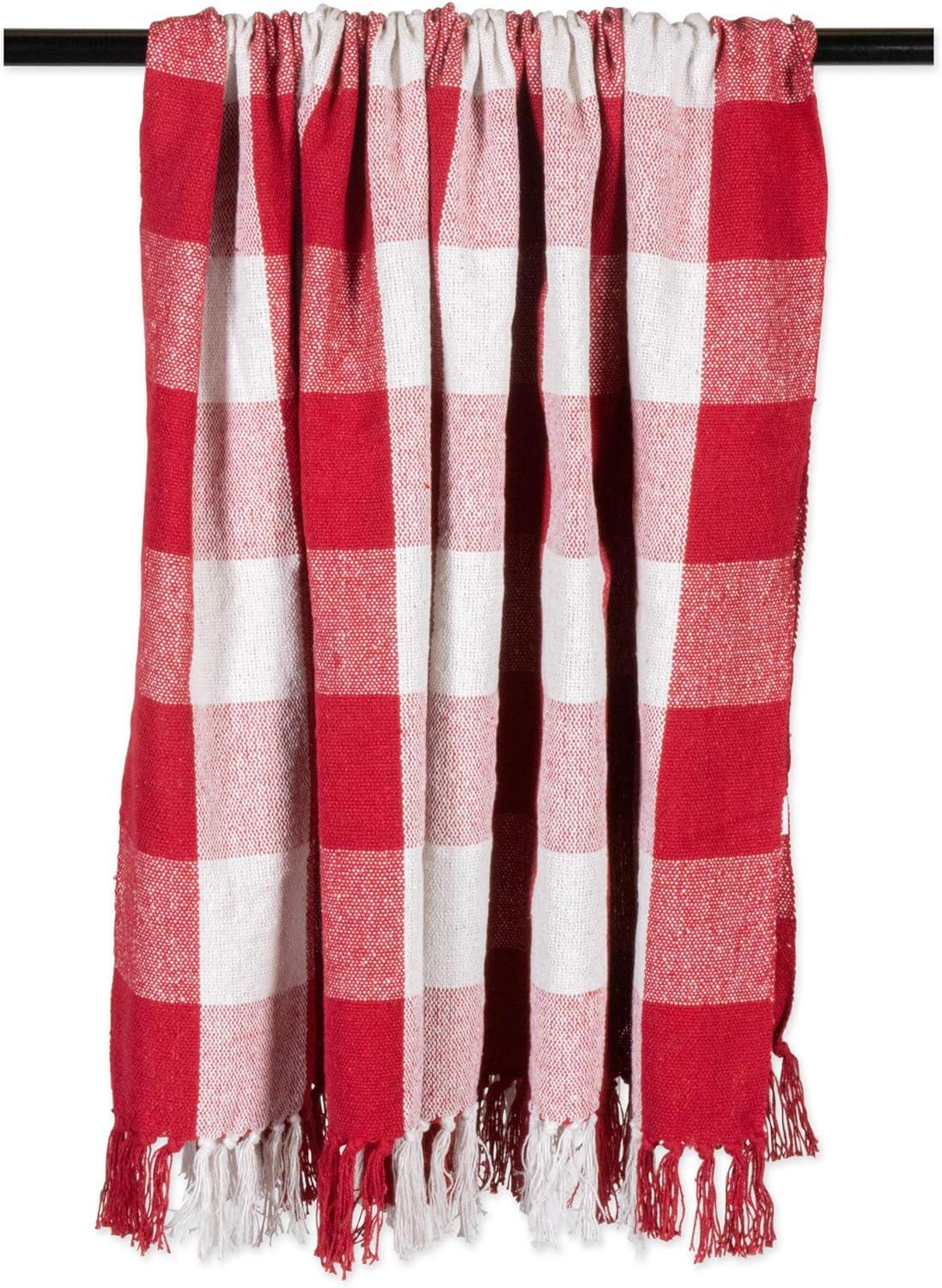 50"x60" Buffalo Check Throw Blanket Red/White - Design Imports: Cotton Woven, Lightweight, Machine Washable