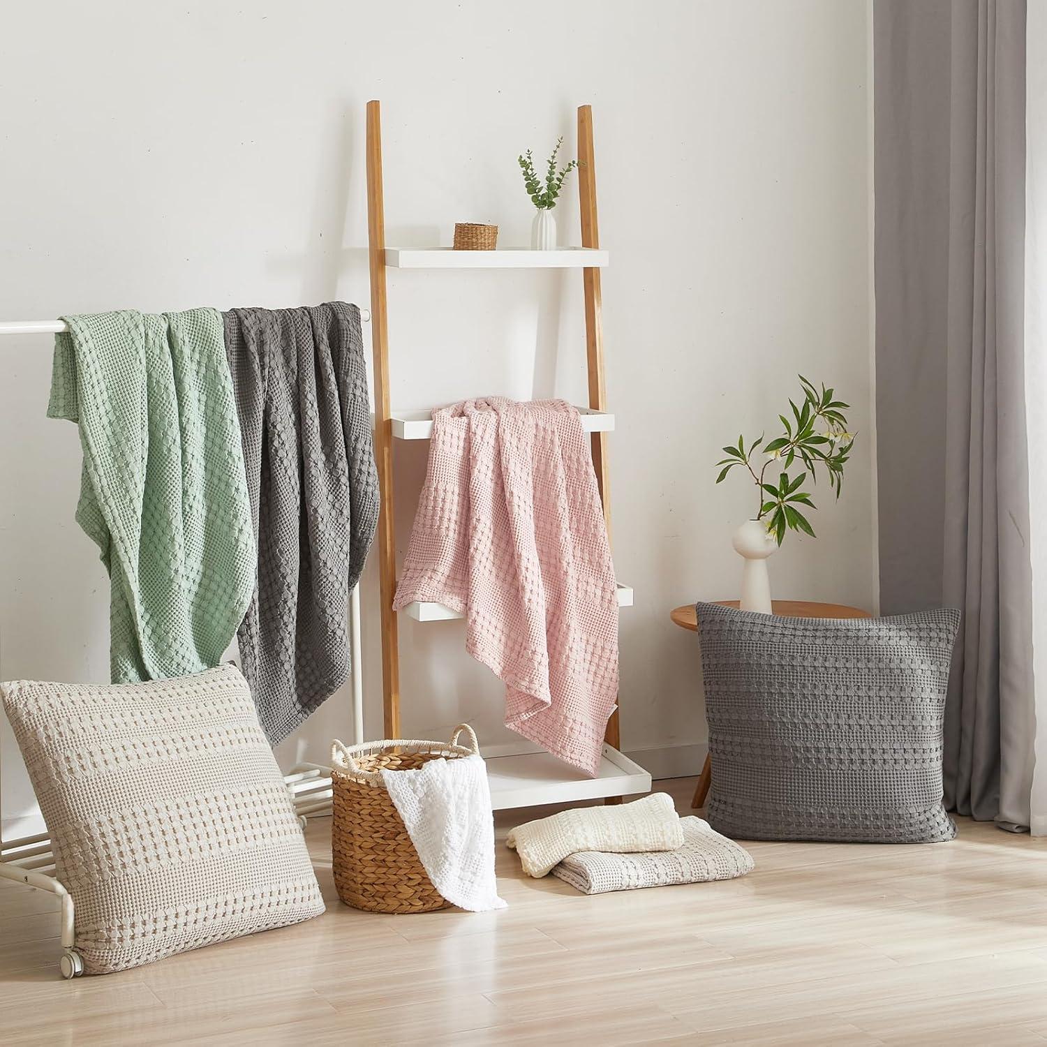 XXZH 100% Cotton Waffle Weave Euro Sham Covers, 2 Pack 26" x 26" Pillow Covers for Elegant Home Decorative, No Insert, Decorative Euro Throw Pillow Covers for Bed Couch Sofa, Oatmeal