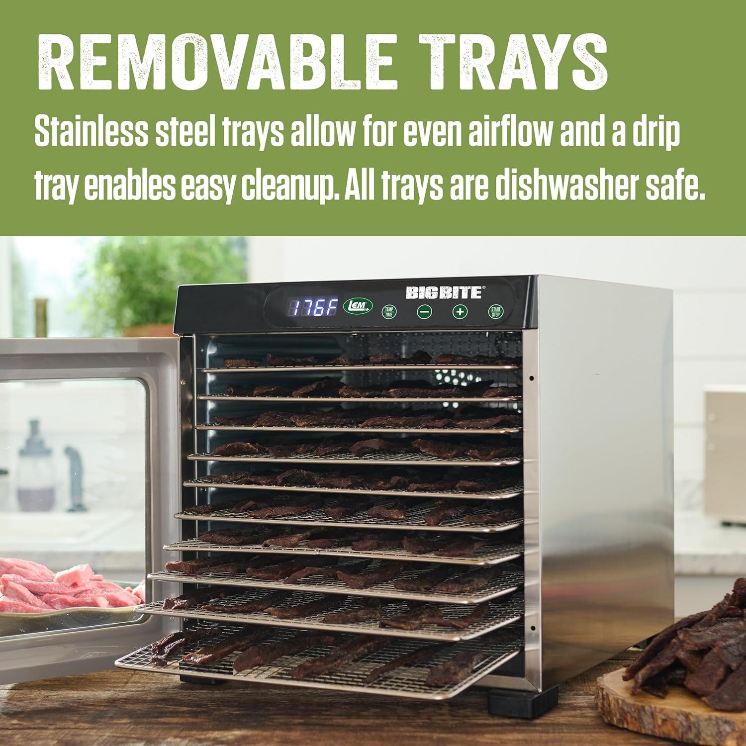 LEM Big Bite 10 Tray Dehydrator with Digital Timer Stainless Steel