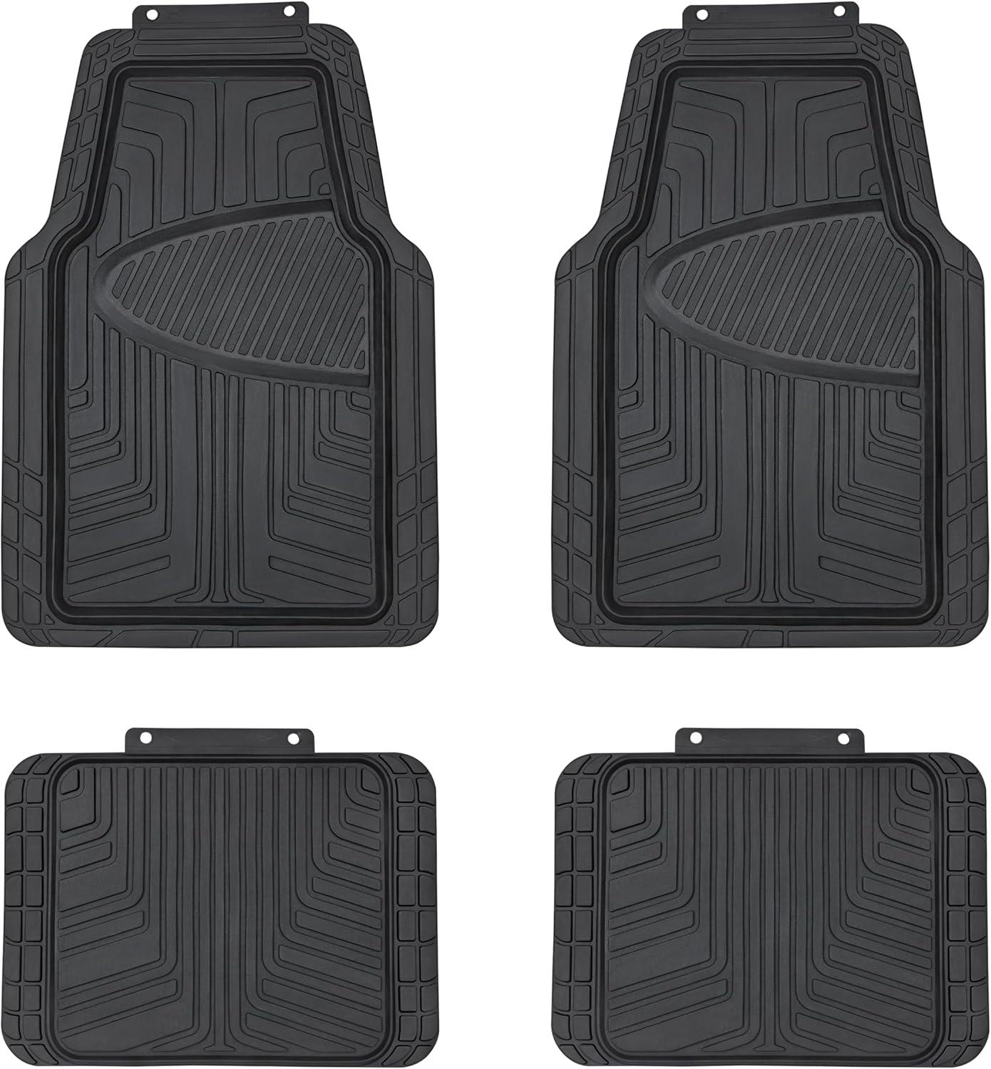 4-Piece Premium Rubber Floor Mat for Cars, SUVs and Trucks, All Weather Protection, Universal Trim to Fit