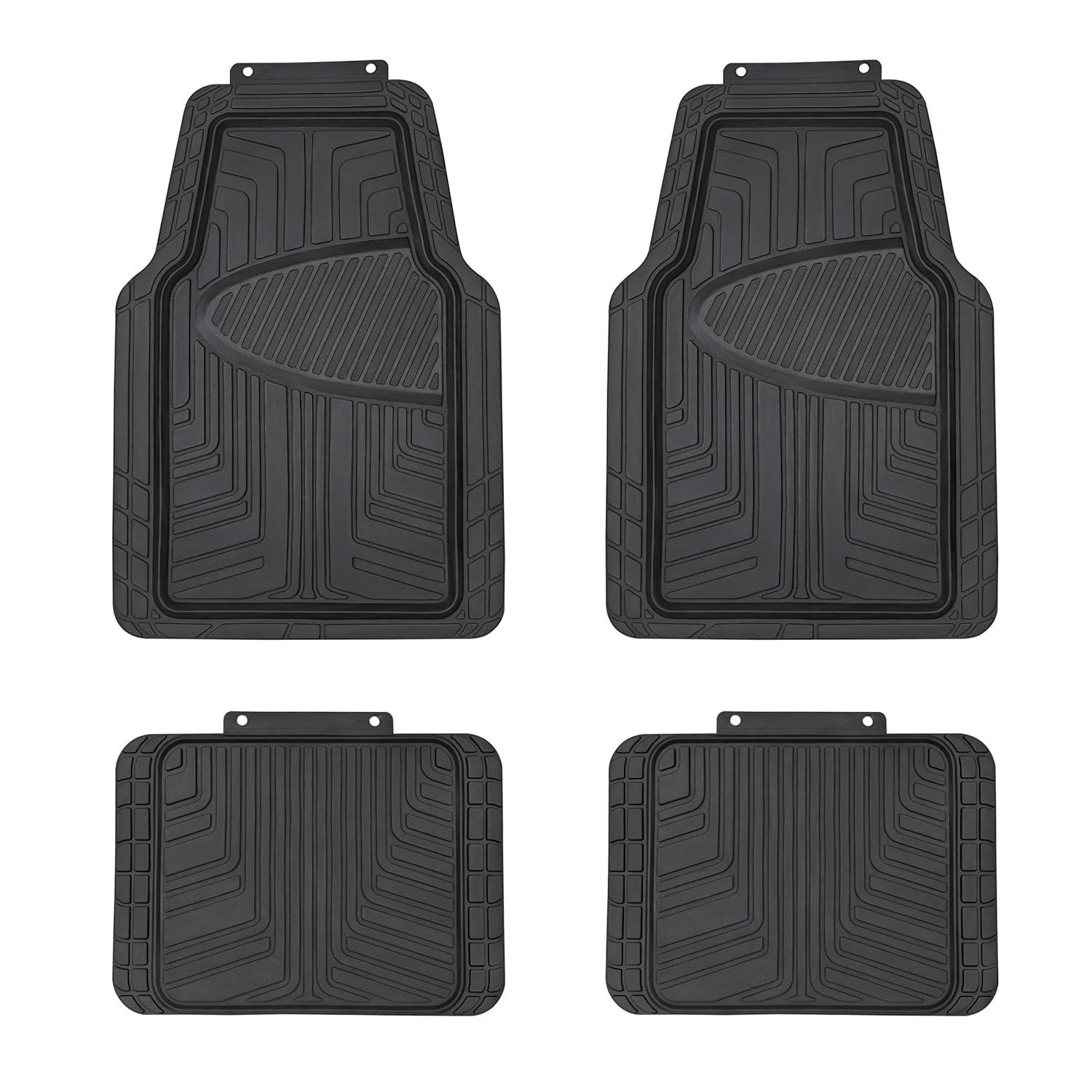 4-Piece Premium Rubber Floor Mat for Cars, SUVs and Trucks, All Weather Protection, Universal Trim to Fit