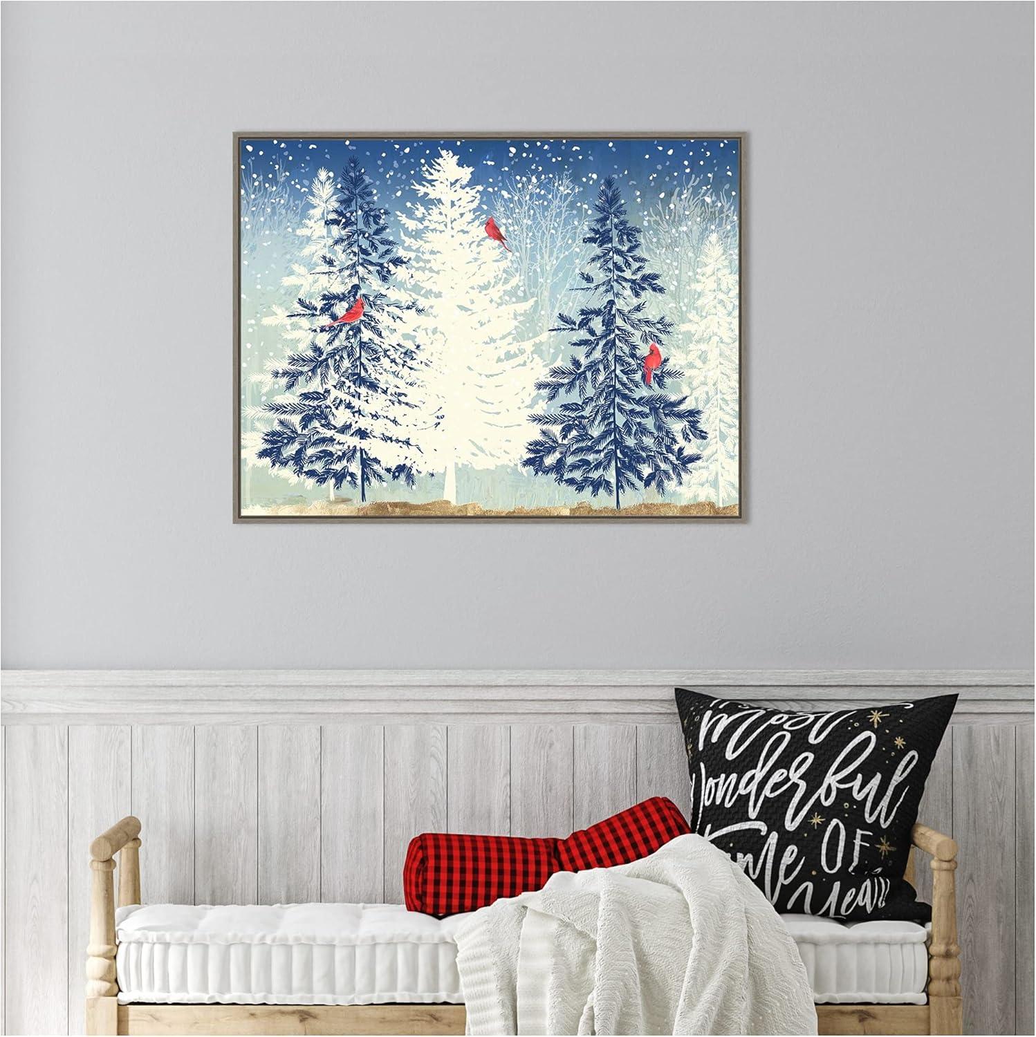 30" x 22" Snowy Christmas Trees Framed Wall Canvas - Amanti Art: PI Studio Holiday Decor