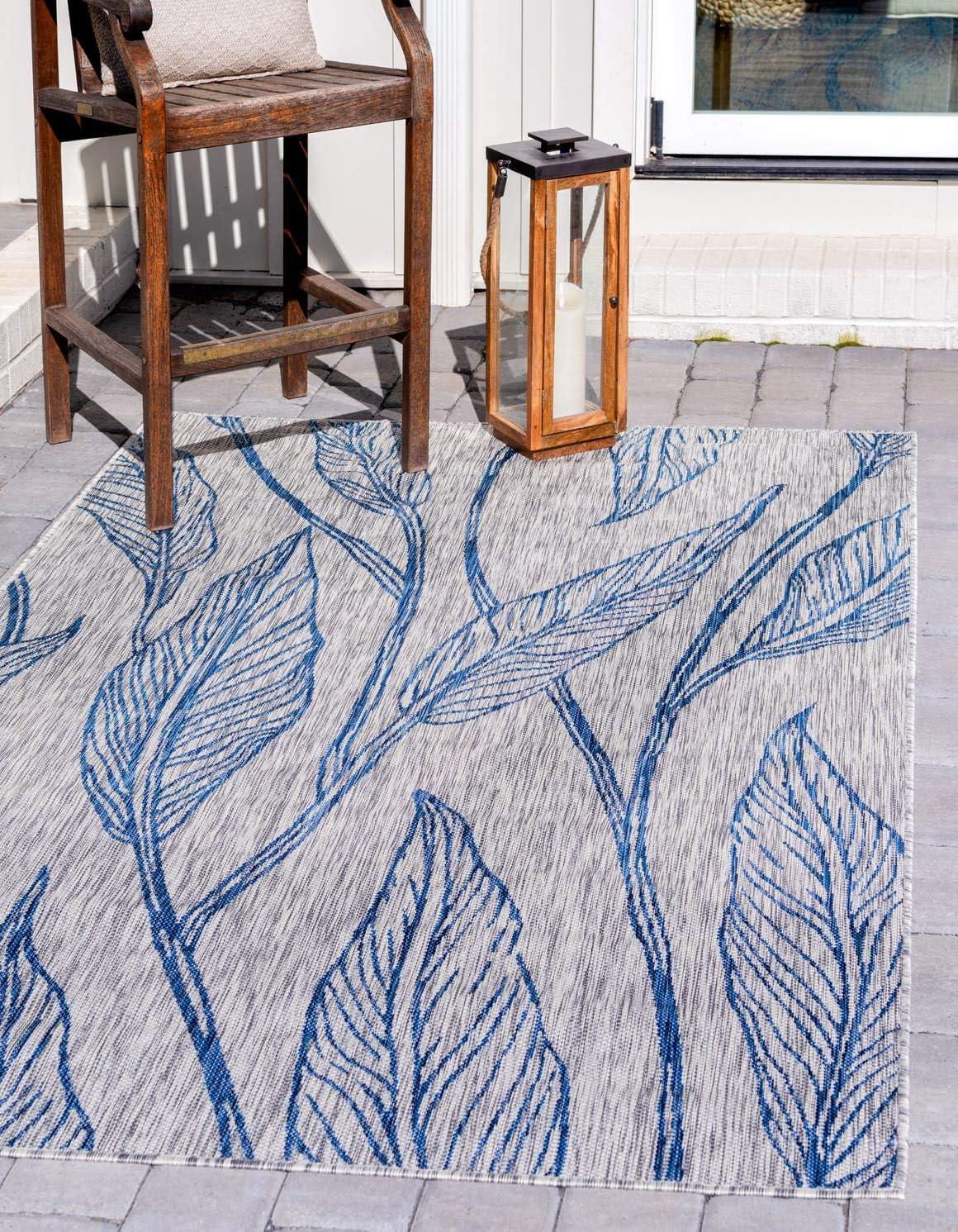 Unique Loom 4' 1 x 6' 1 Rectangle Indoor/Outdoor Botanical Light Gray Area Rug