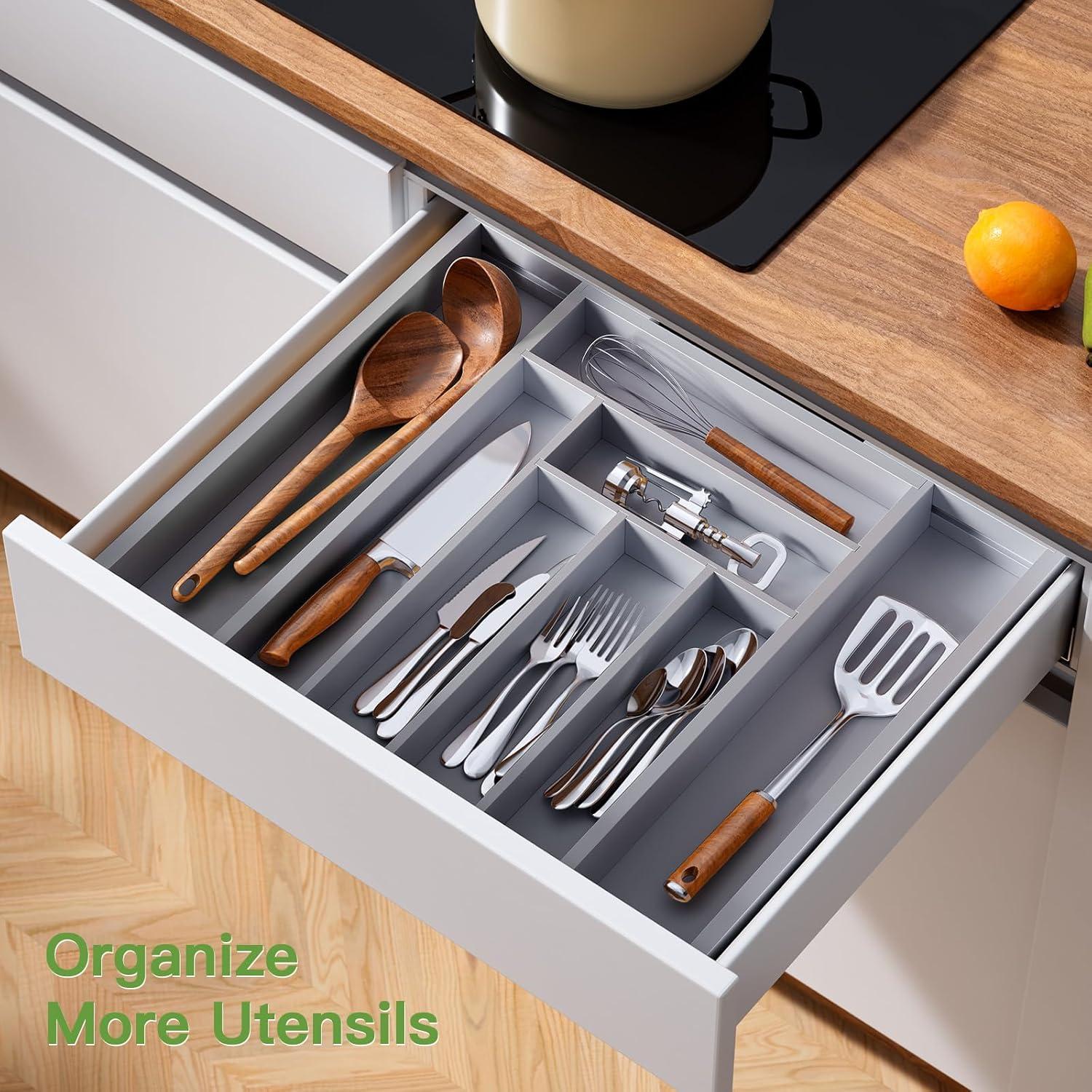 Prep & Savour Bamboo Expandable Drawer Organizer For Utensils Holder, Adjustable Cutlery Tray, Wood Drawer Dividers Organizer For Silverware, Flatware, Knives In Kitchen, Bedroom, Living Room | Wayfair